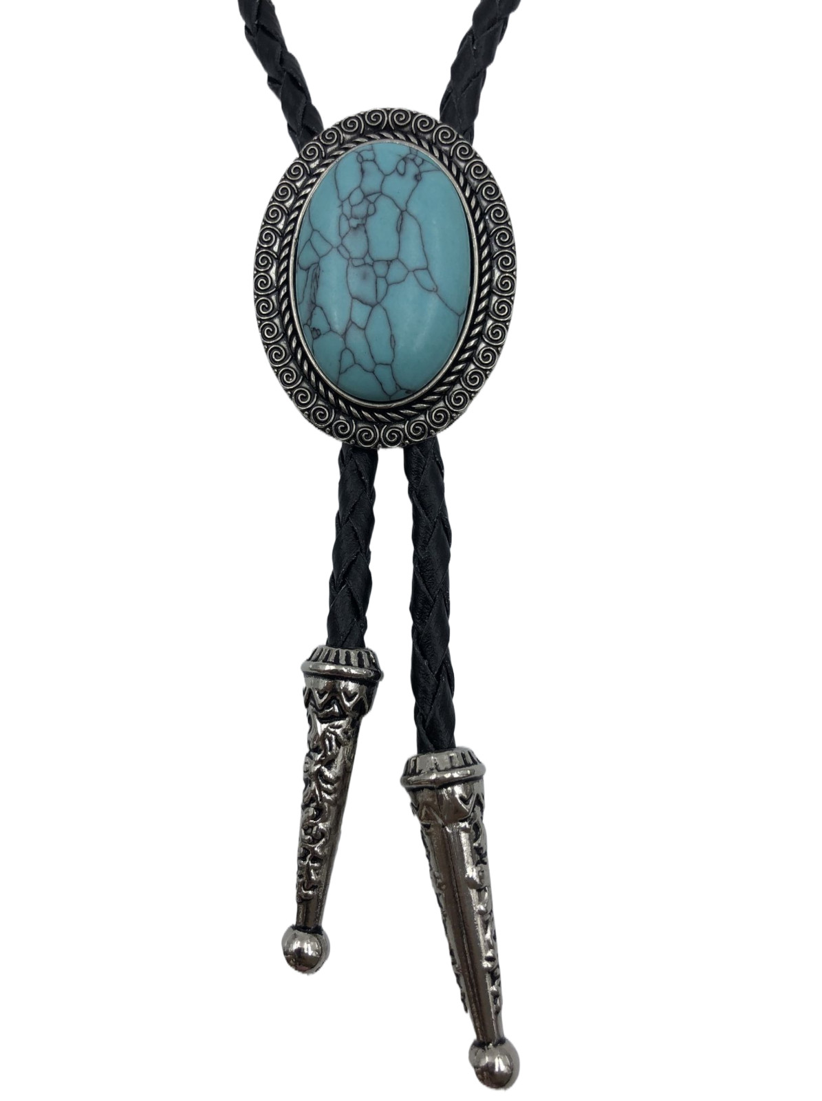 On Sale:Southwestern Turquoise Bolo Tie with Genuine Leather Black Cord Woven.