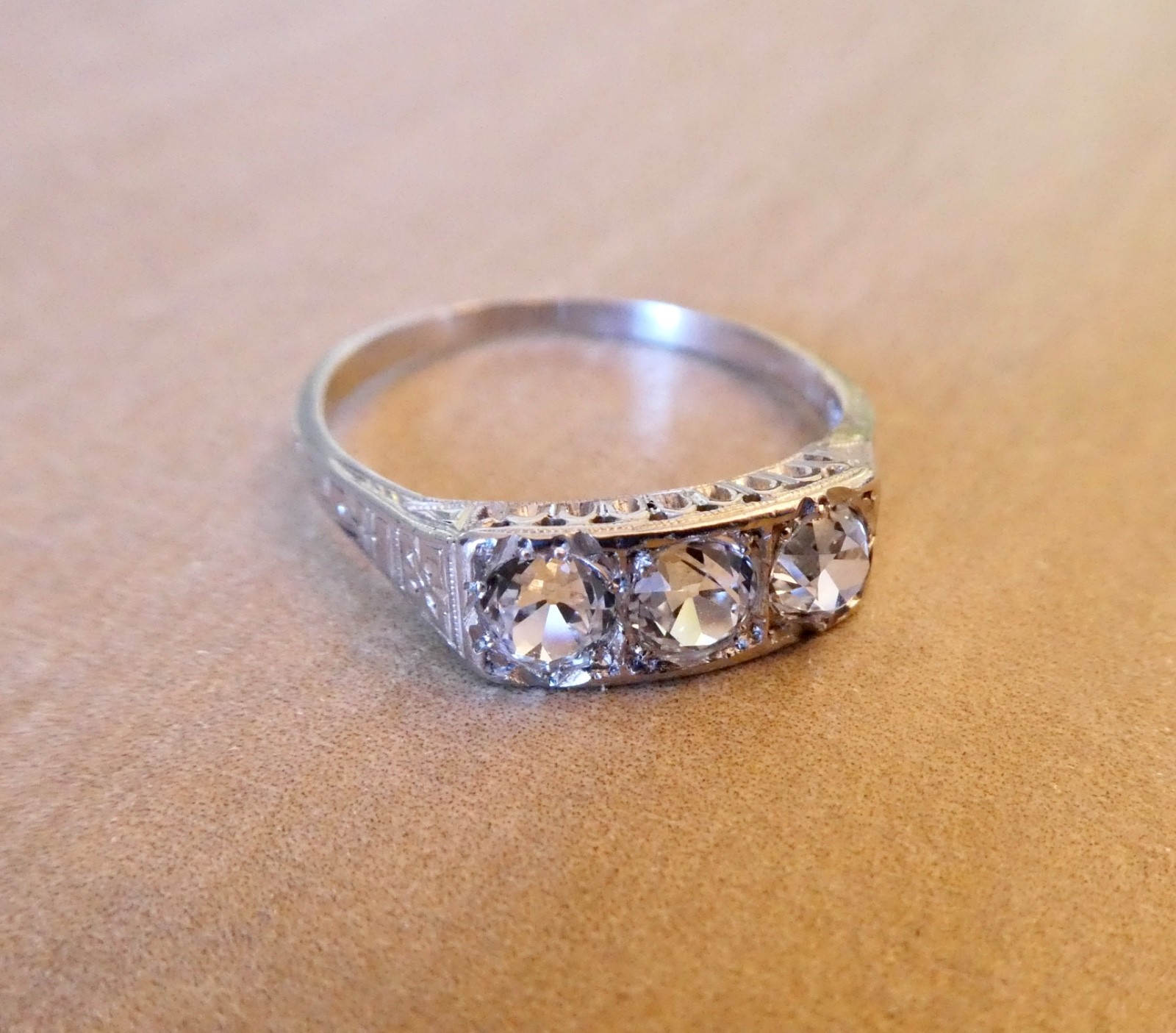 Platinum 1.18 Carat Sparkling Trilogy Ring With Three Old European Cut Stones