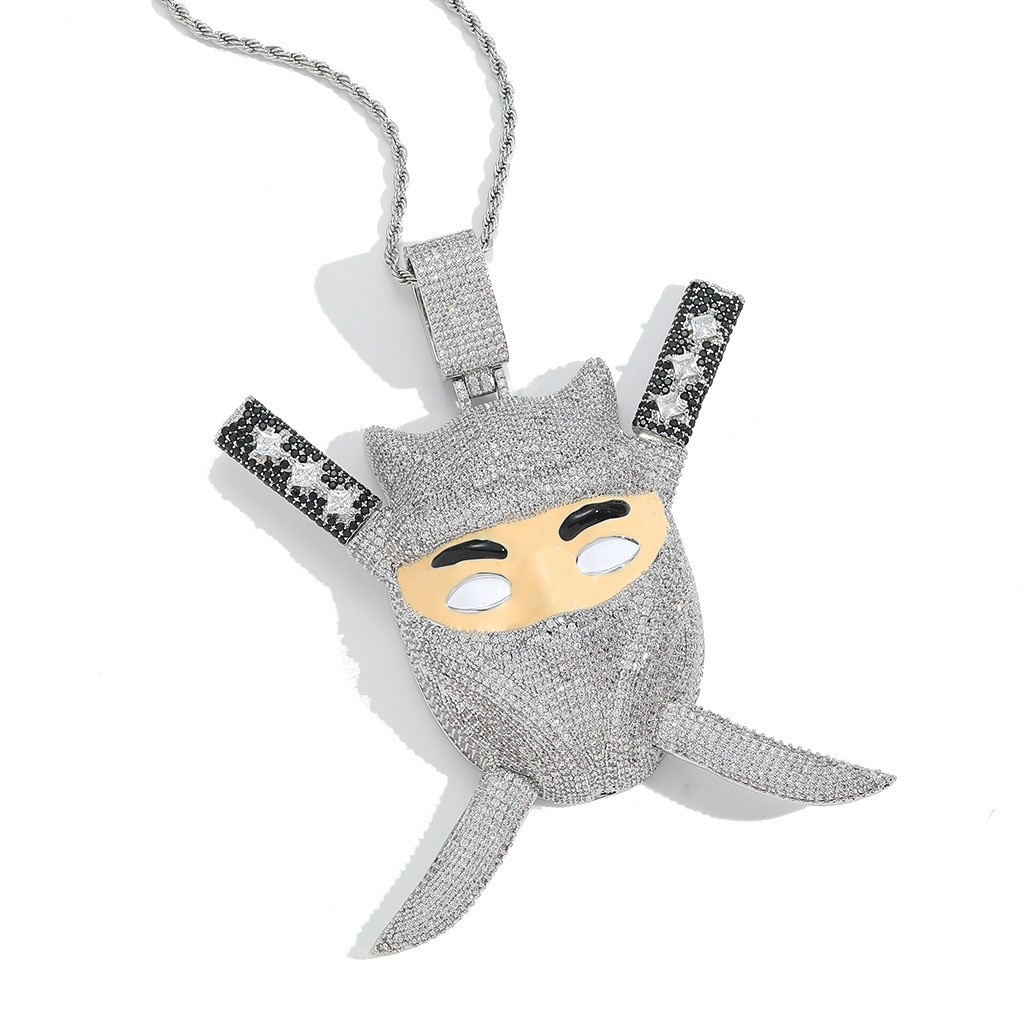 Hip Hop Pendant Cartoon Ninja Assassin Bling Necklace Gold Filled DJ Accessories