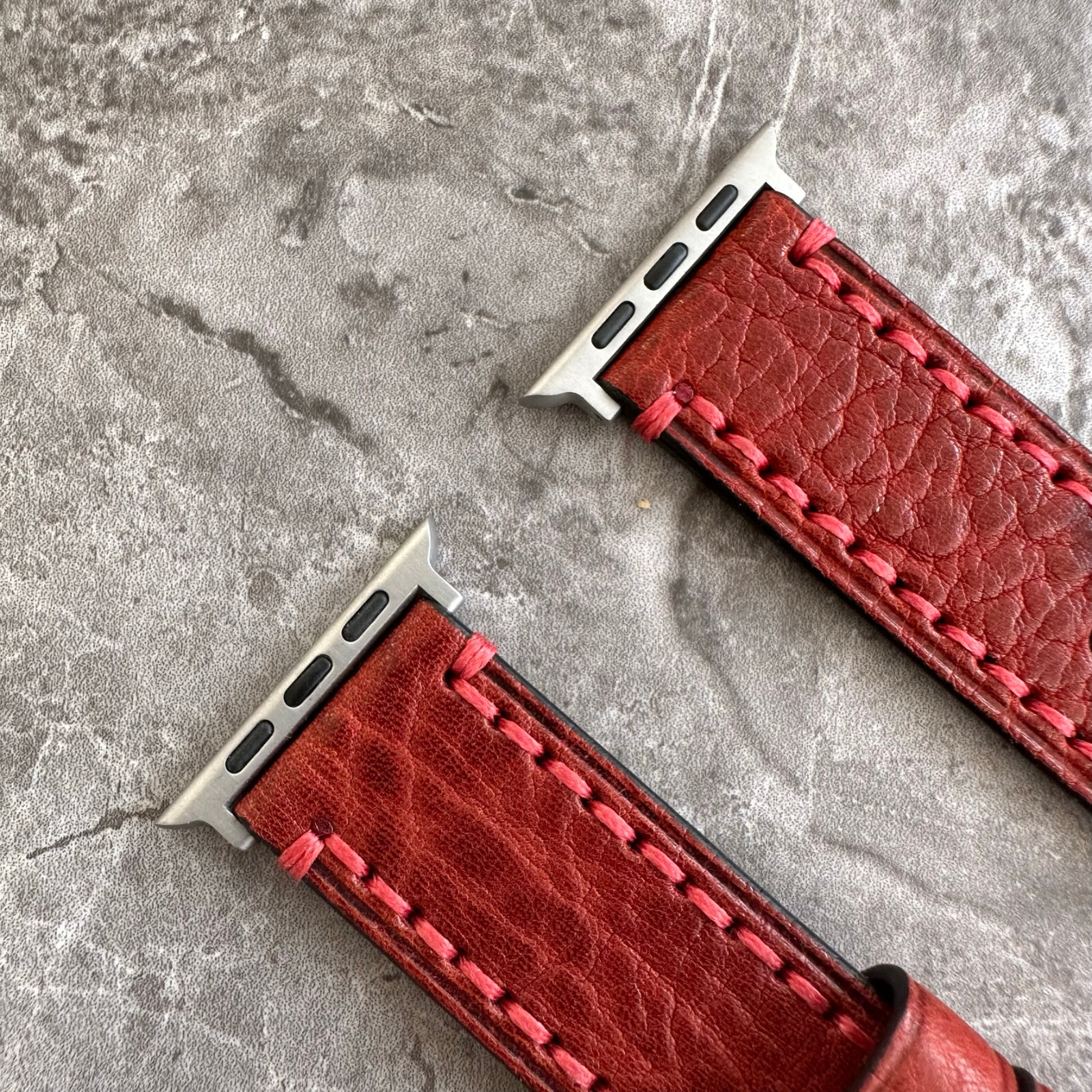 Premium Thick Red Lychee Leather Watch Strap Band For Apple Watch Ultra 1 2 49mm