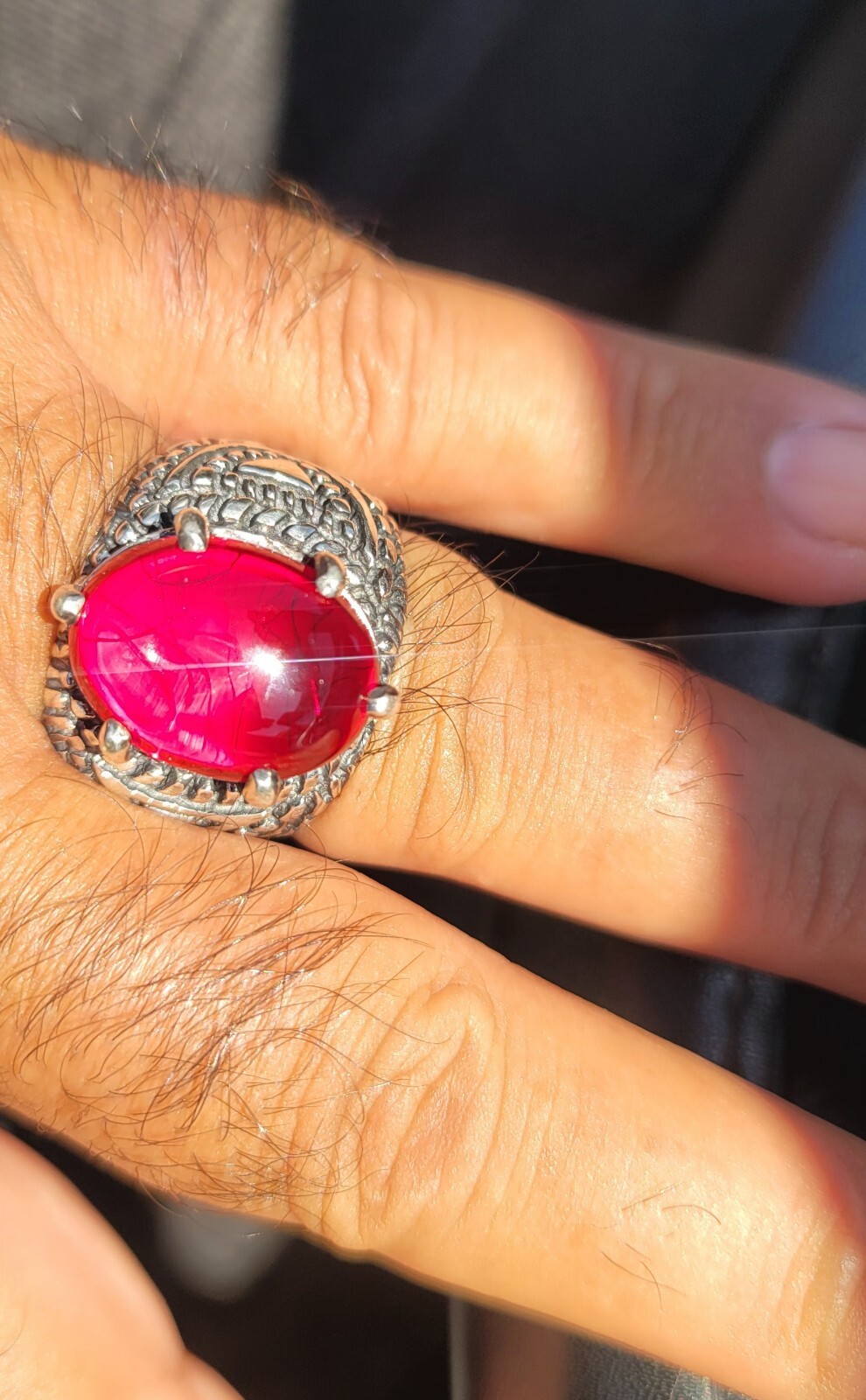ANTIQUE Rare 35 Carat Men’s Ruby Ring , 925 Sterling Silver 40 Gram
