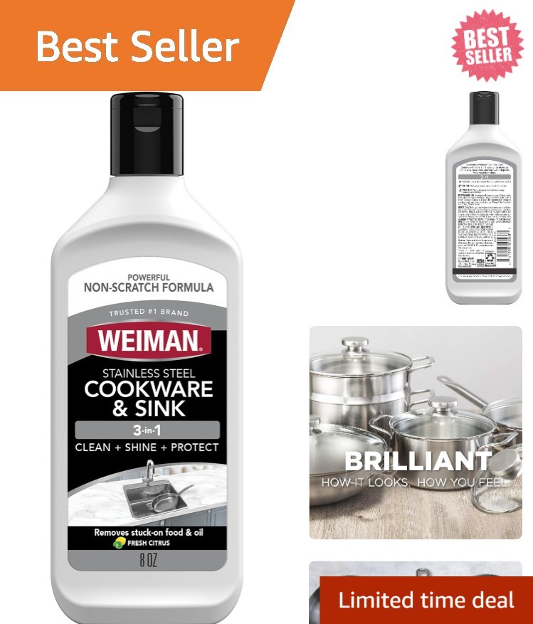 Weiman 8oz Stainless Steel Sink Cleaner & Polish – Non-Abrasive Shine Restorer