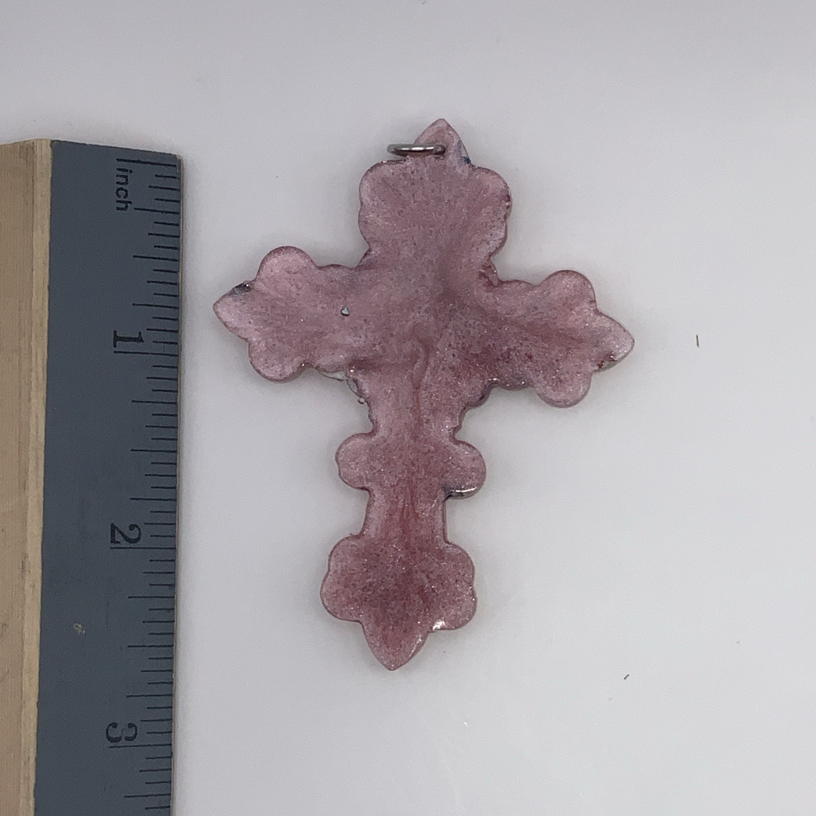 House Of David Handmade Cross Necklace Pink Butterflies
