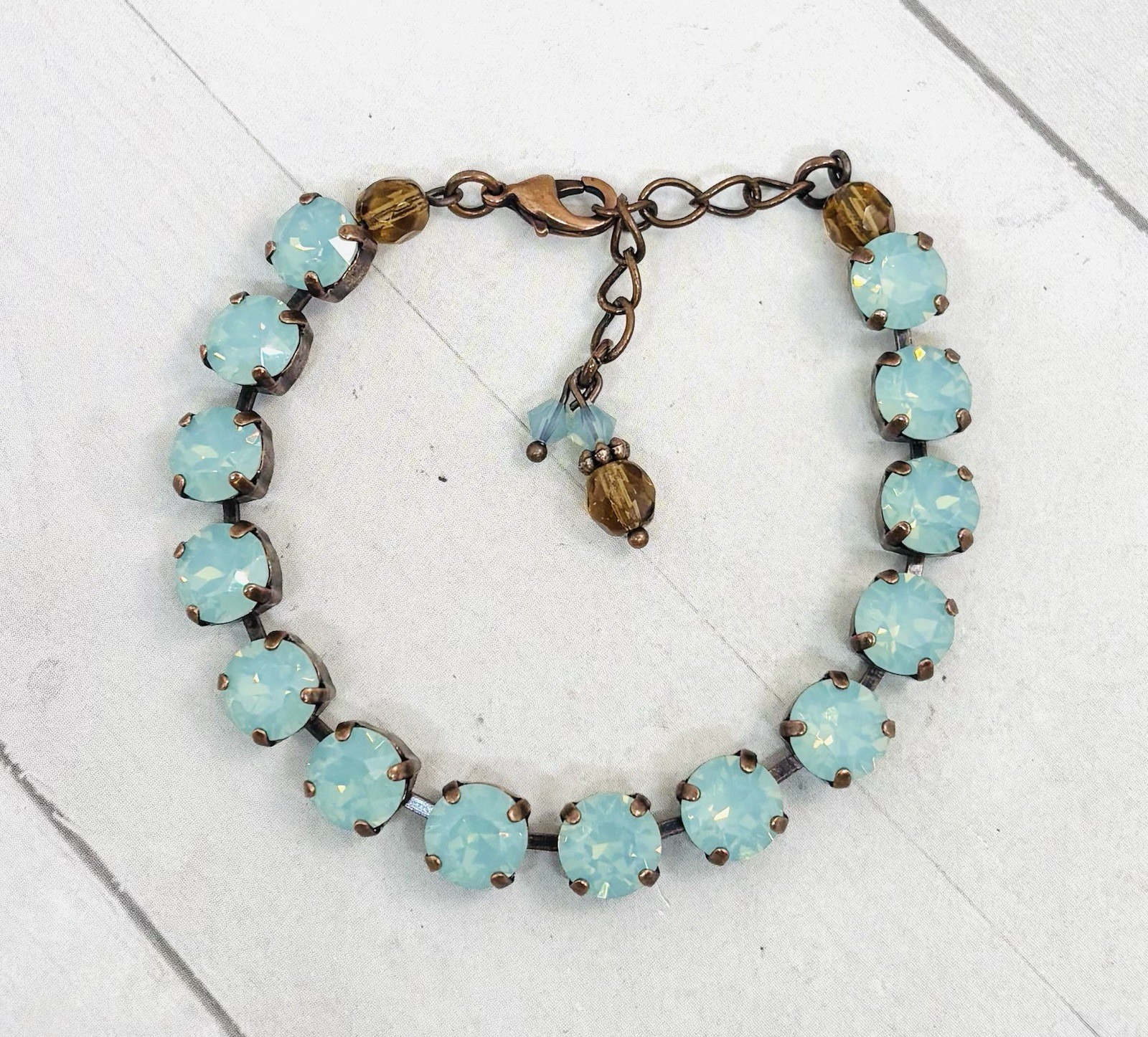 8mm Antique Copper Plated Mint Green Pacific Opal Cup Chain Bracelet