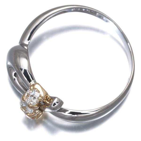 Auth CELINE Ring Diamond 0.2ct Logo Bicolor US6-6.25 Pt 900/18K YG
