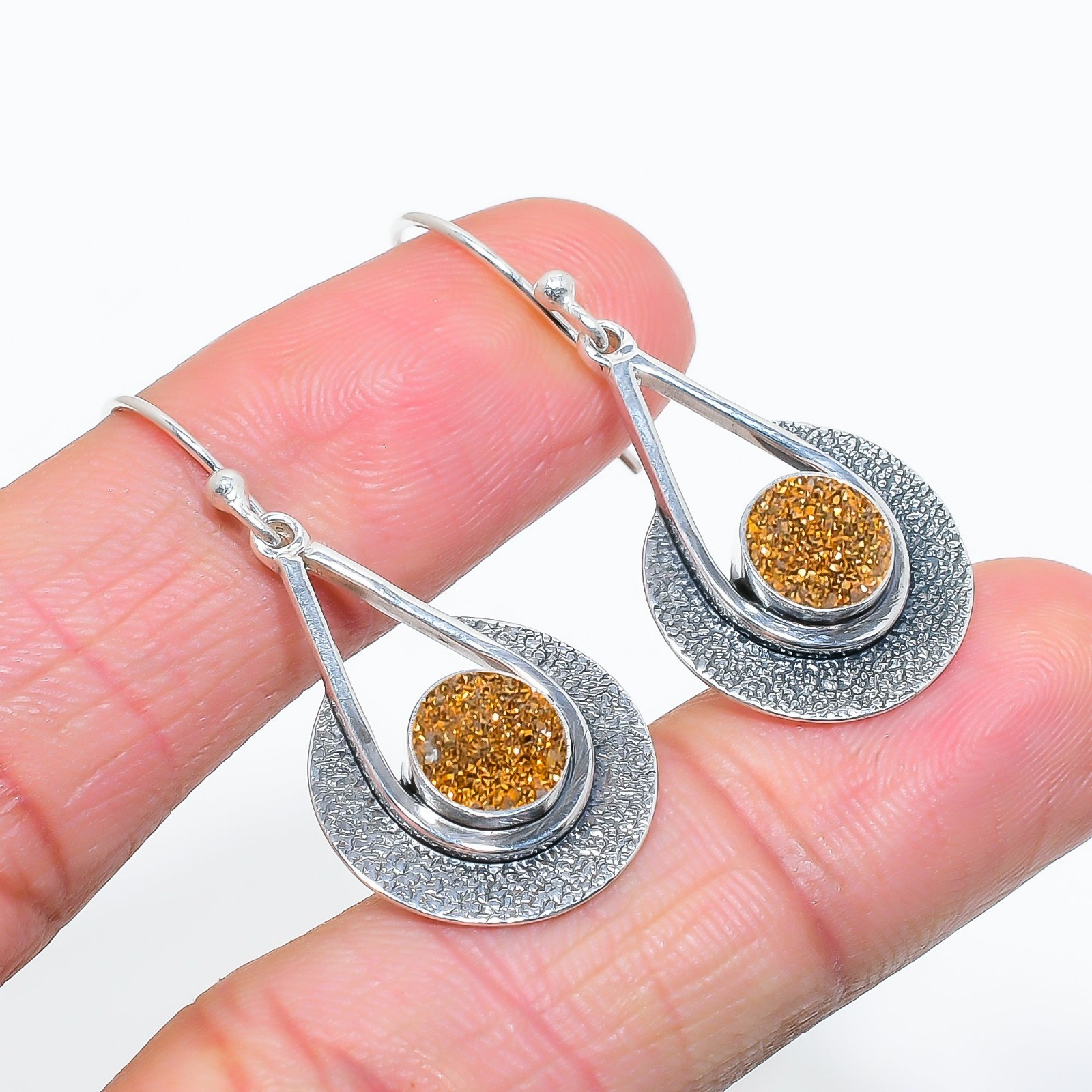 Beautiful Natural Titanium Agate Drusy 925 Sterling Silver Dangle Drop Earrings
