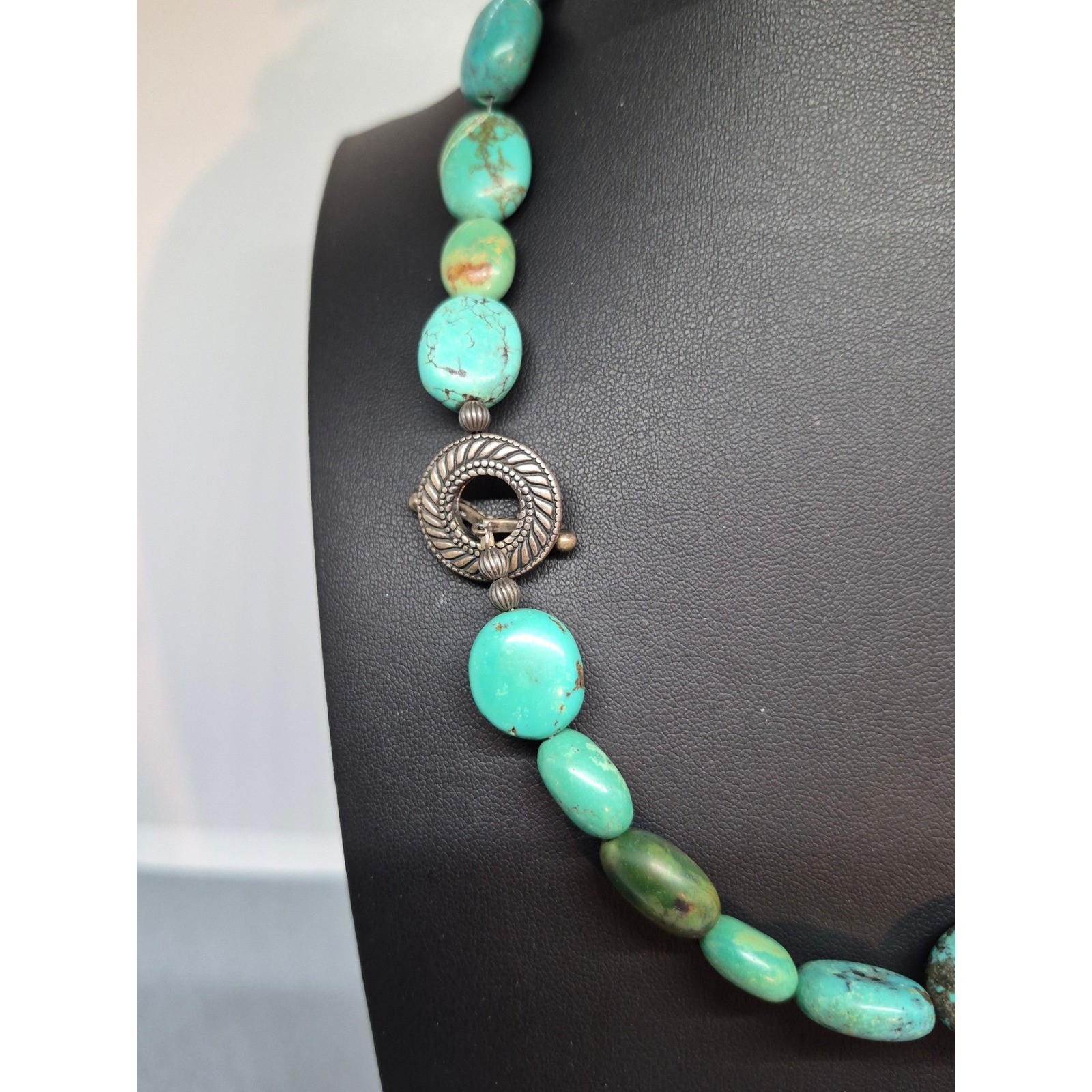 Vintage Turquoise Nugget Necklace Blue Green Toggle Clasp Statement Jewelry