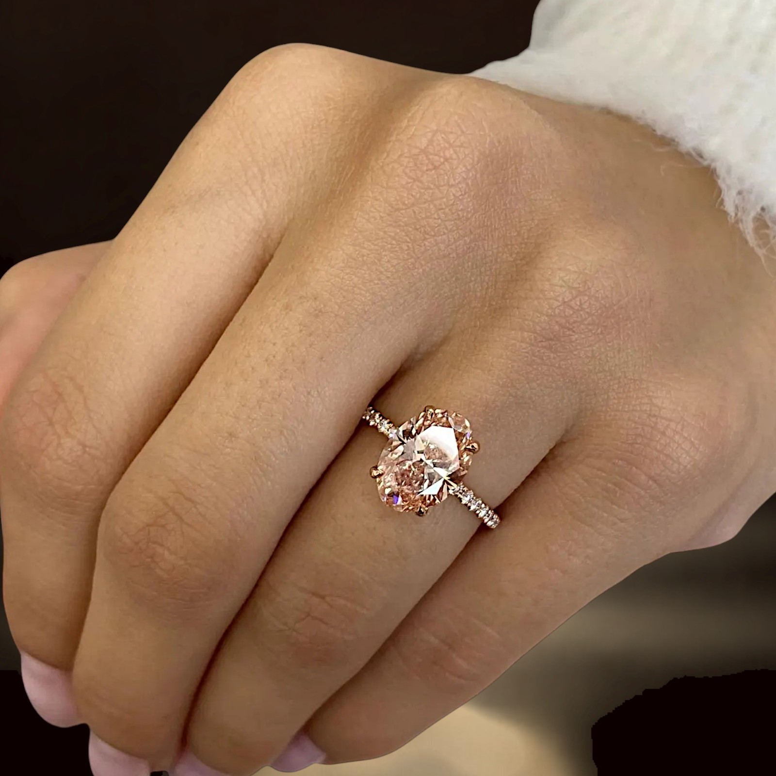 Oval Cut 3.25 Ct Lab Created 18K Rose Gold IGI Fancy Intense Pink Diamond Ring