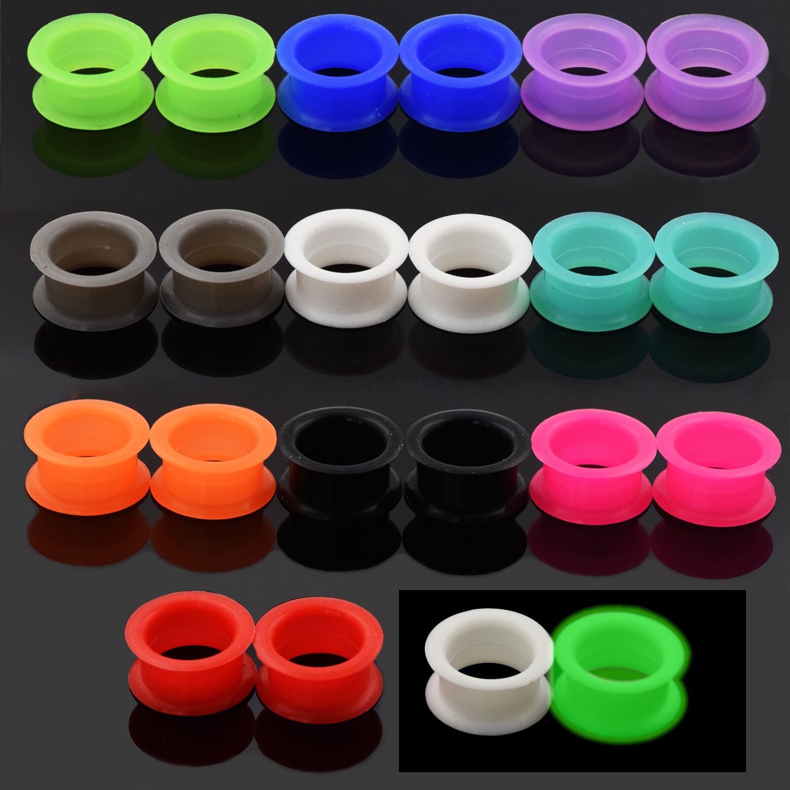 2piece Thick/Thin FLESH TUNNELS-Silicone Ear Skins-Ear Gauges-Soft Ear plugs