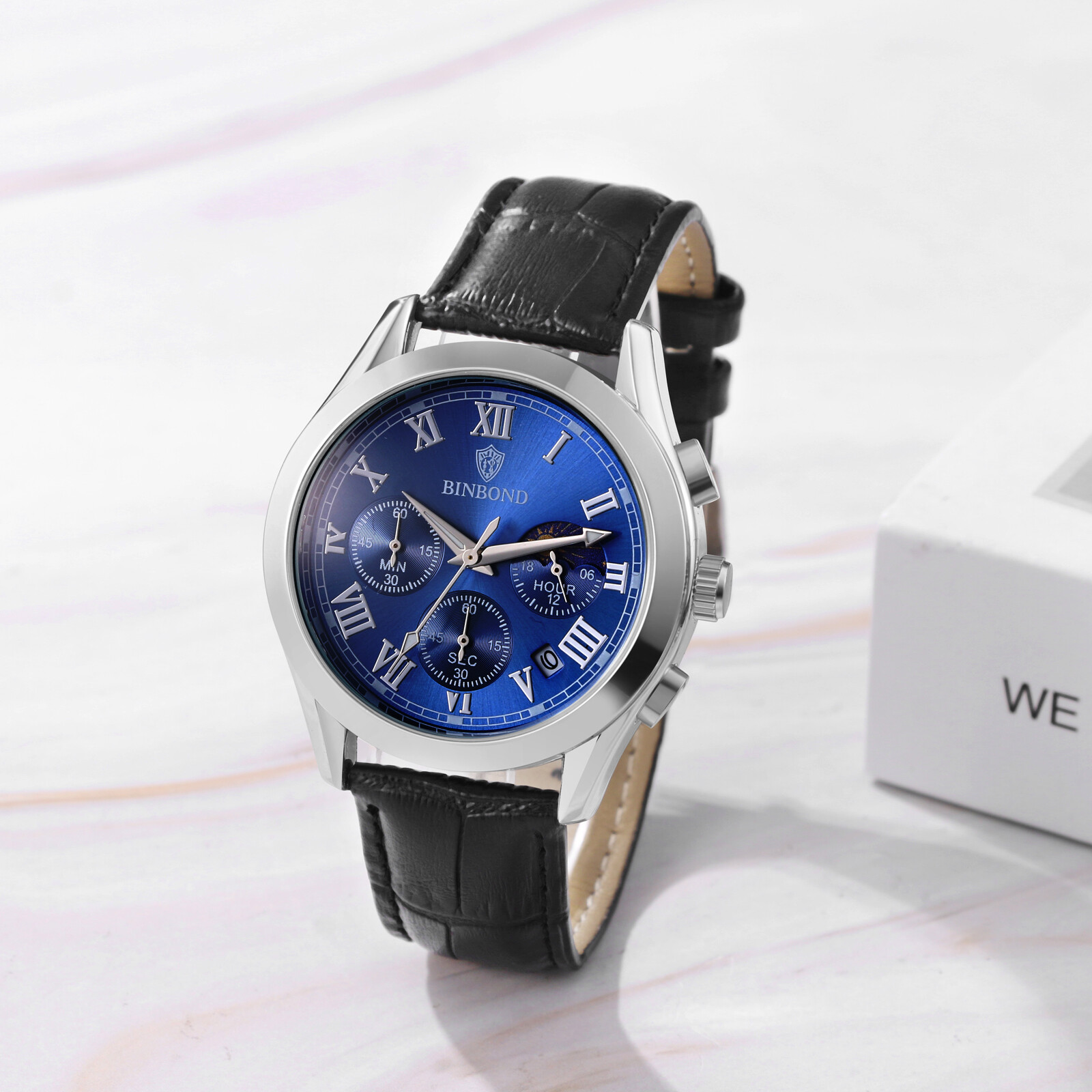 Men’s Waterproof Chronograph Dial Leather Band Causal Analog Quartz Date Watch
