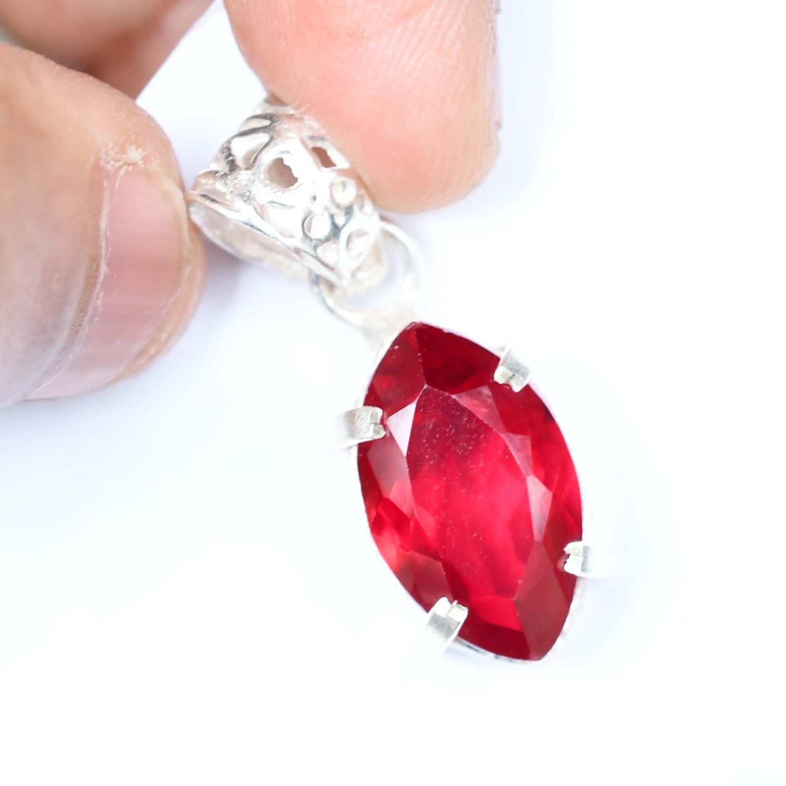 26.75 Ct Natural Blood Red Ruby Marquise 925 Sterling Silver Pendant Certified