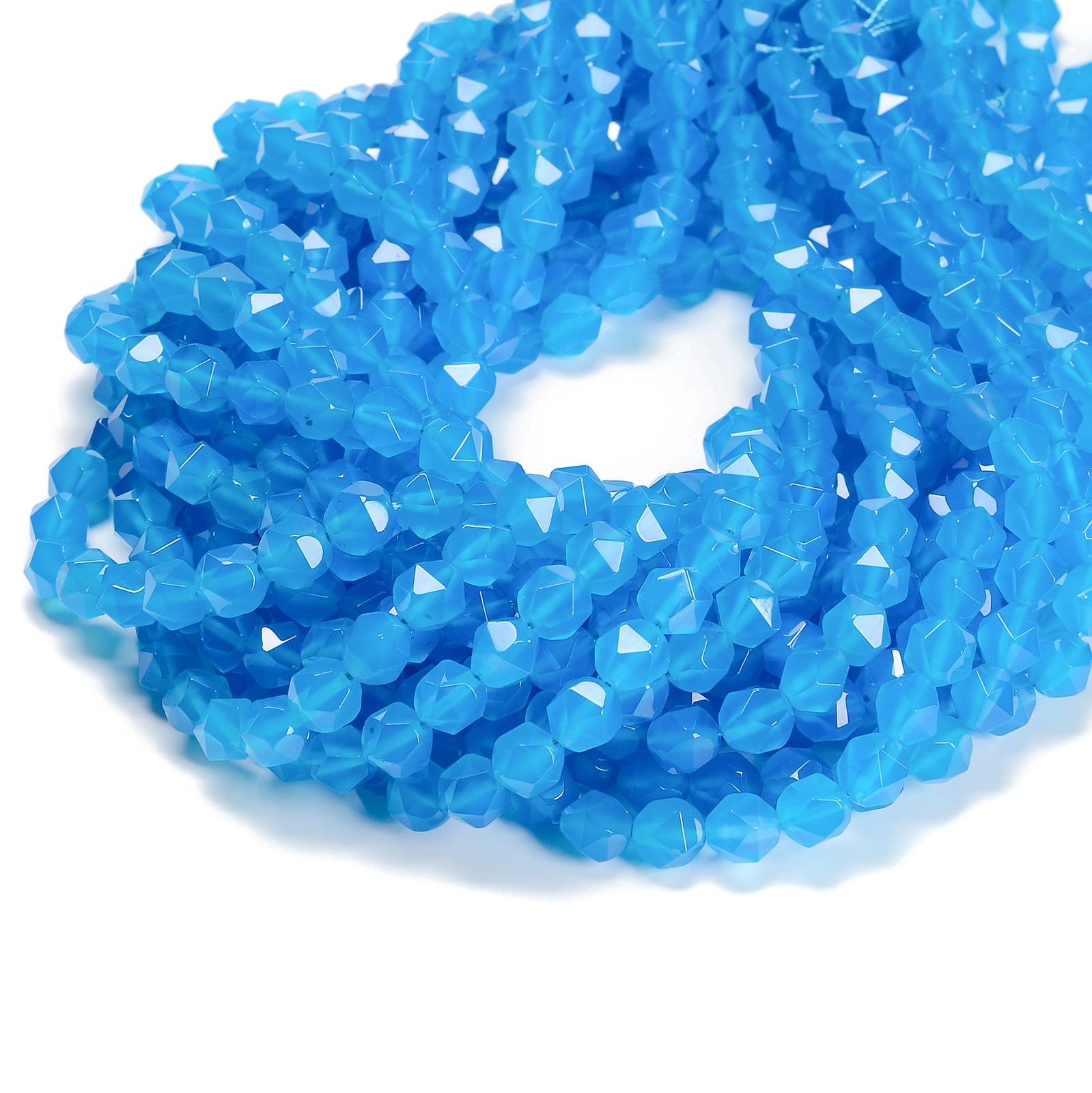 Aqua Color Agate Star Cut Beads Size 8mm 15.5” Strand