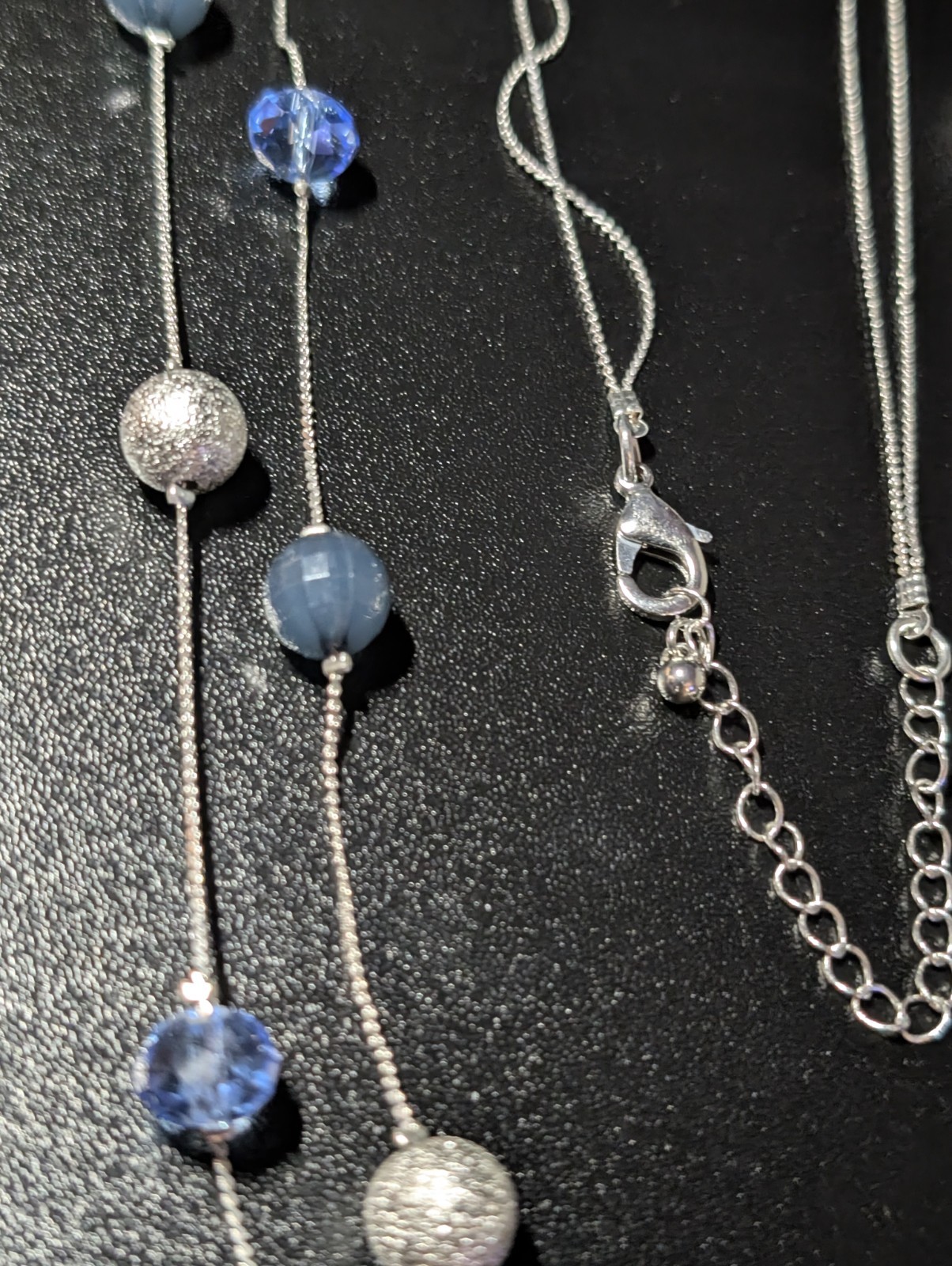 Silver Tone Double Strand Blue Crystal Beaded Necklace Stardust Ball Cluster…