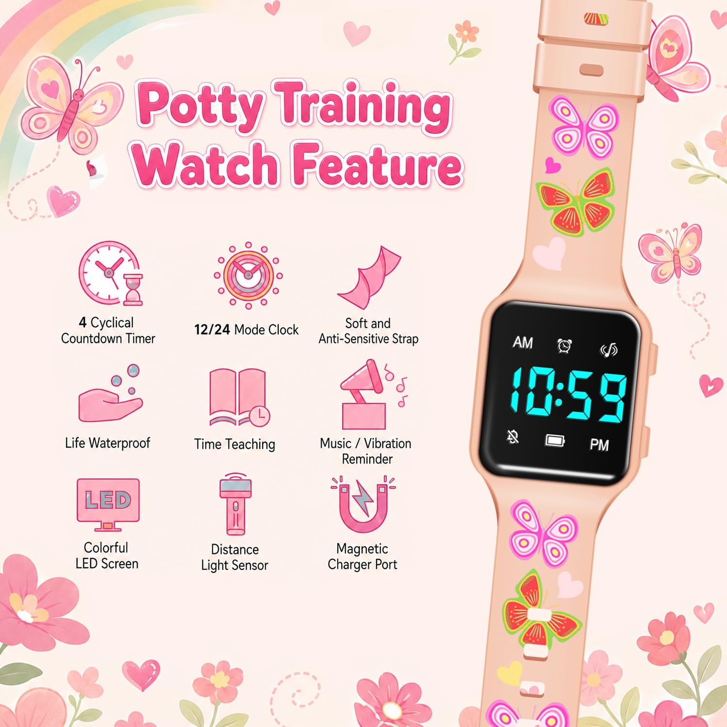 Potty Training Watch for Toddler with Countdown, Alarms, Music or Vibration Aler