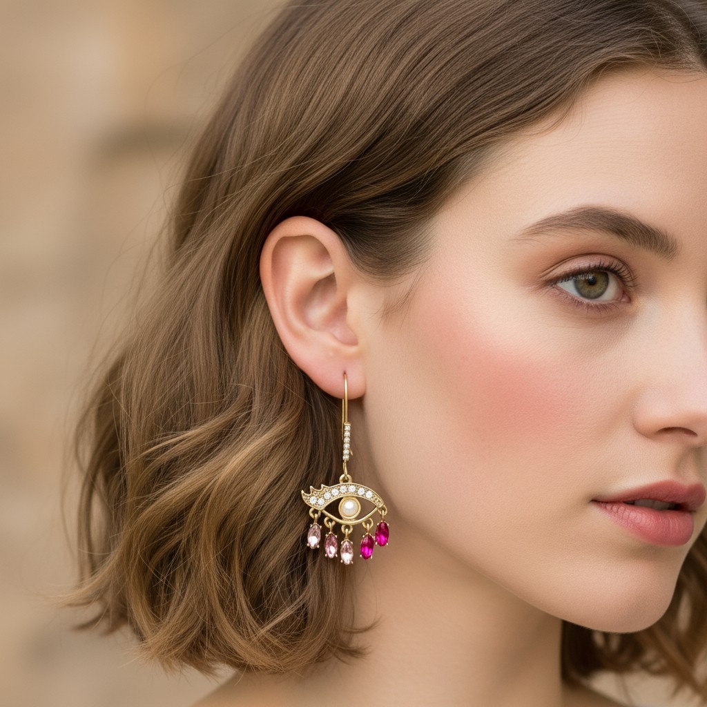 Betsey Johnson Evil Eye Dangle Earrings – Gold-Tone with Crystal Pave