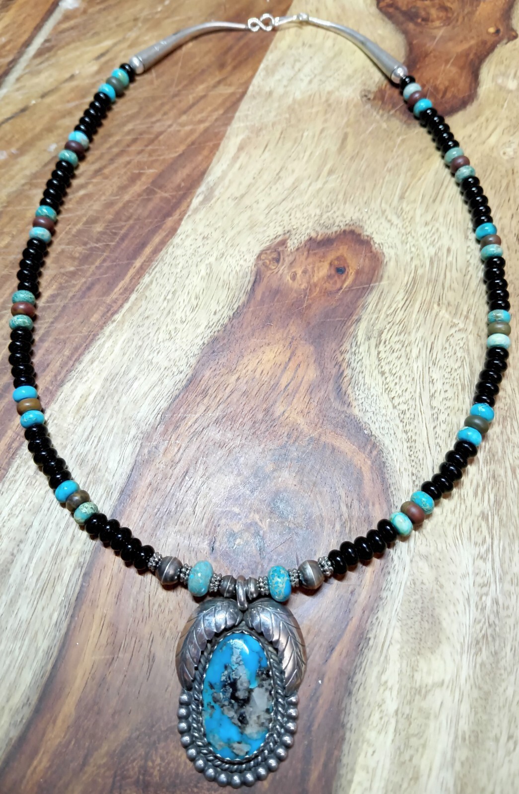 MORENCI TURQUOISE 2″Sterling Silver Native American Rondelle Necklace 21 1/2″