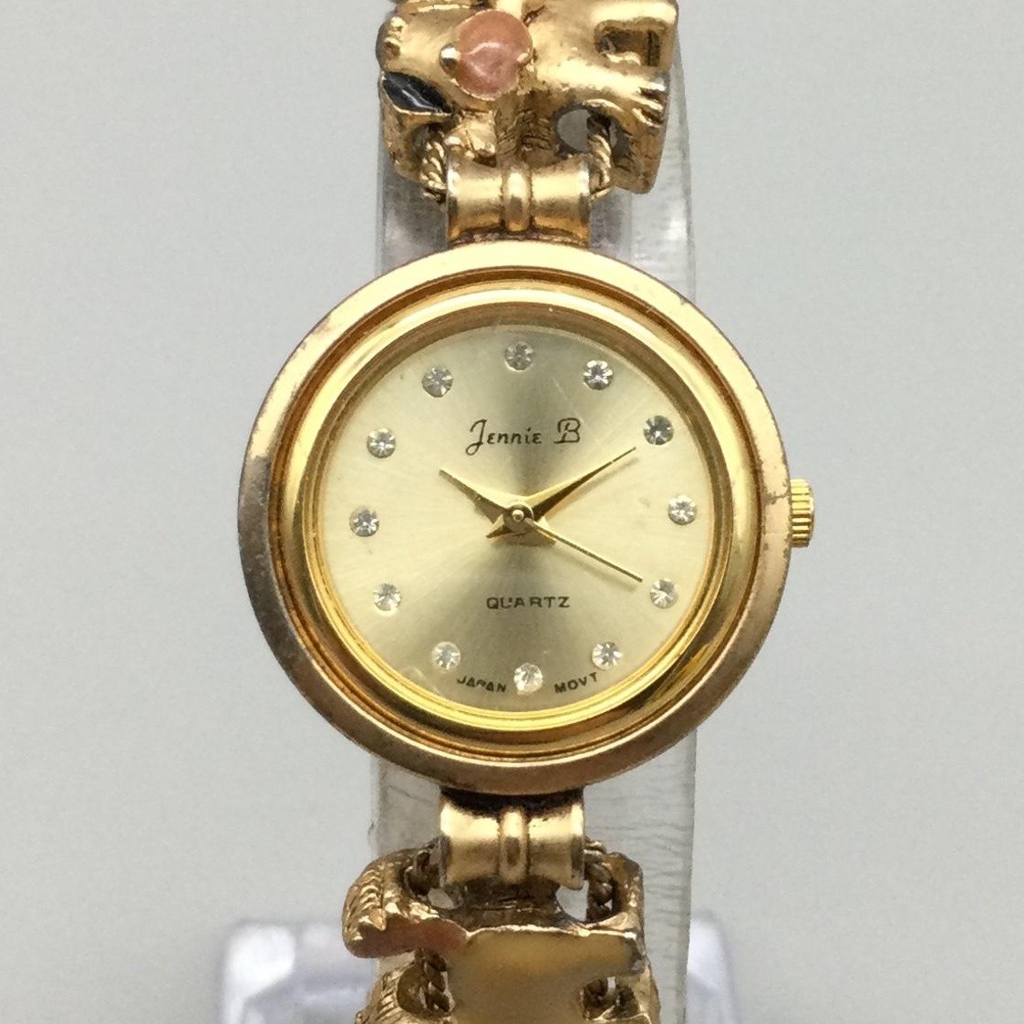 Vtg Jennie B Dog Watch 24mm Womens Slide Charm Bracelet New Battery 7.5″