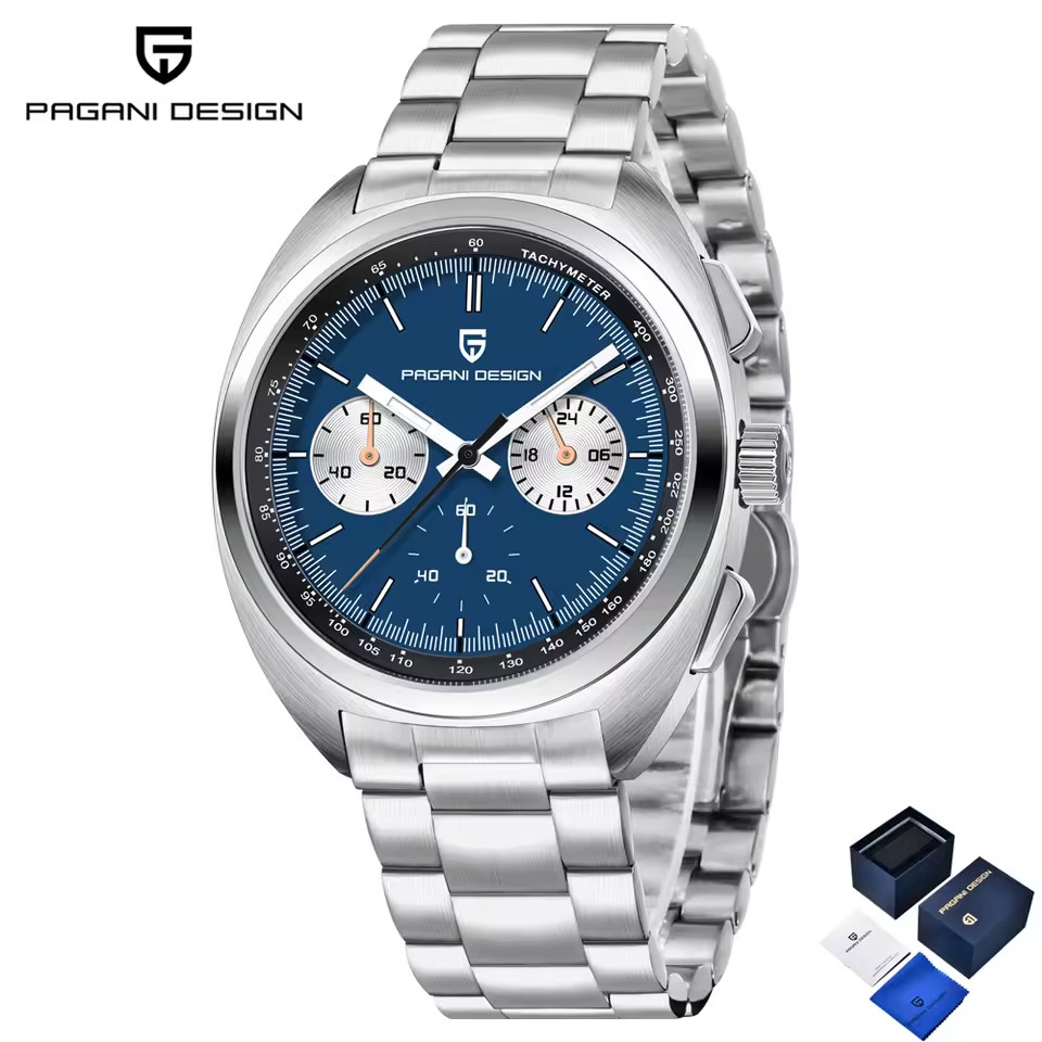 Pagani Design 1782 39mm Retro Turtle Styled Chronograph Sapphire 24hr Seiko VK63