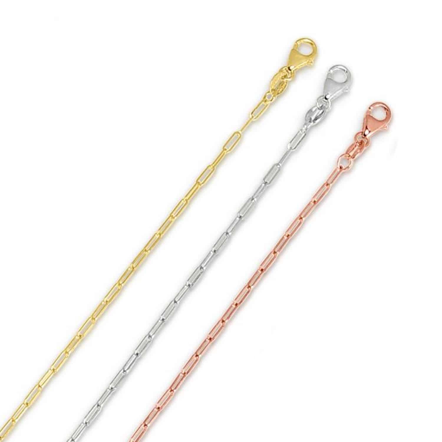 14K Rose Gold 1.5mm Hollow Paperclip Chain Necklace 16″-24″