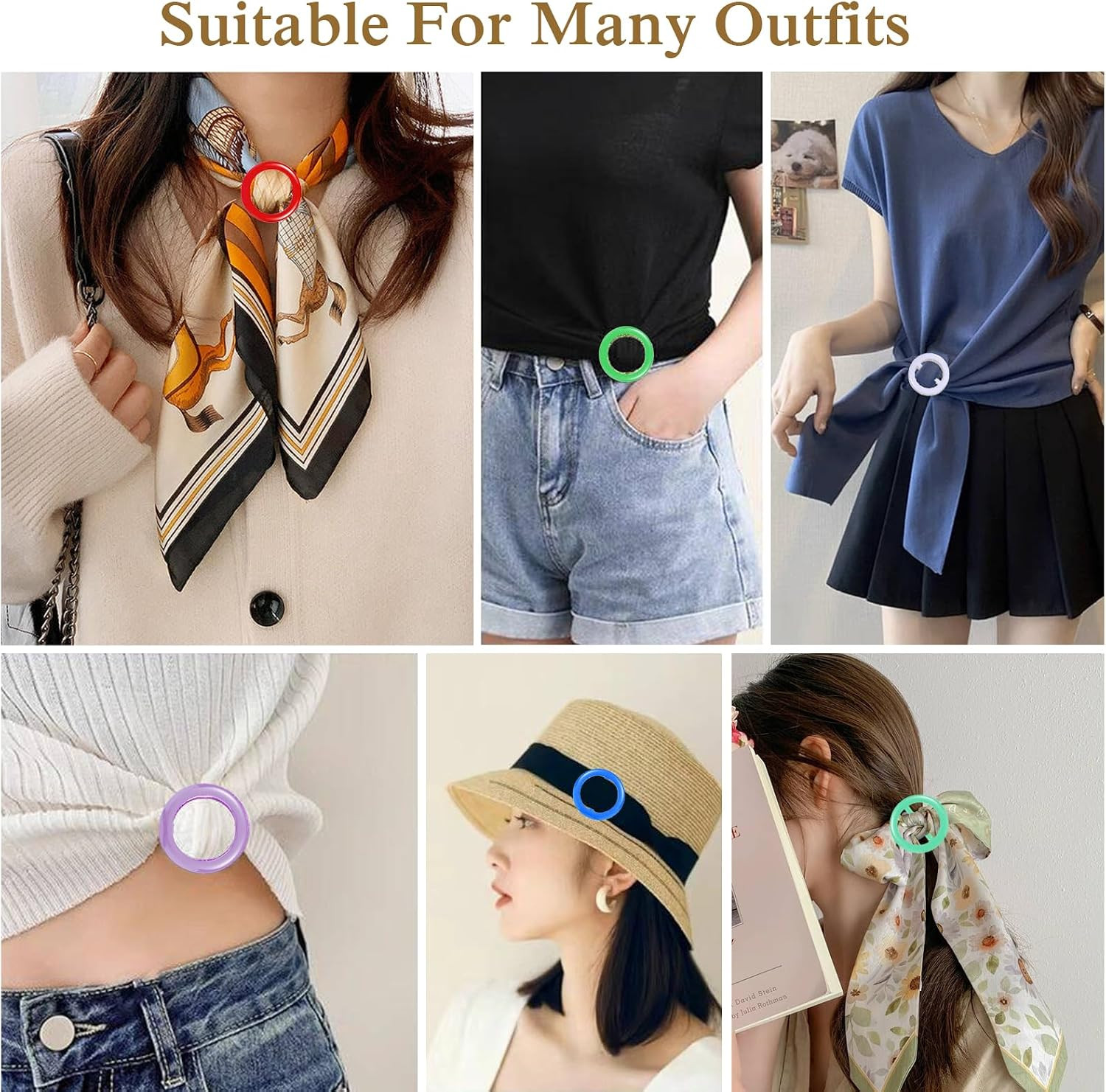 12PCS Silk Scarf Ring Clip T-Shirt Tie Clips for Women Fashion Resin Ring Scarve