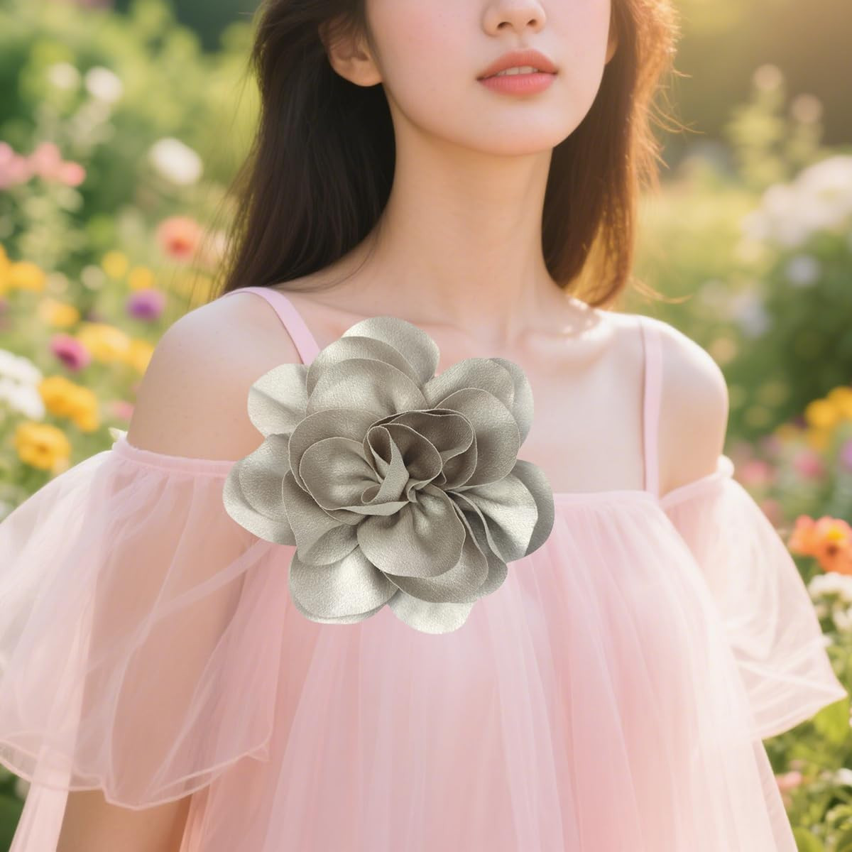 Large Rose Flower Brooches Chiffon Camellia Brooch Lapel Pins Hair Clips Hat Pin