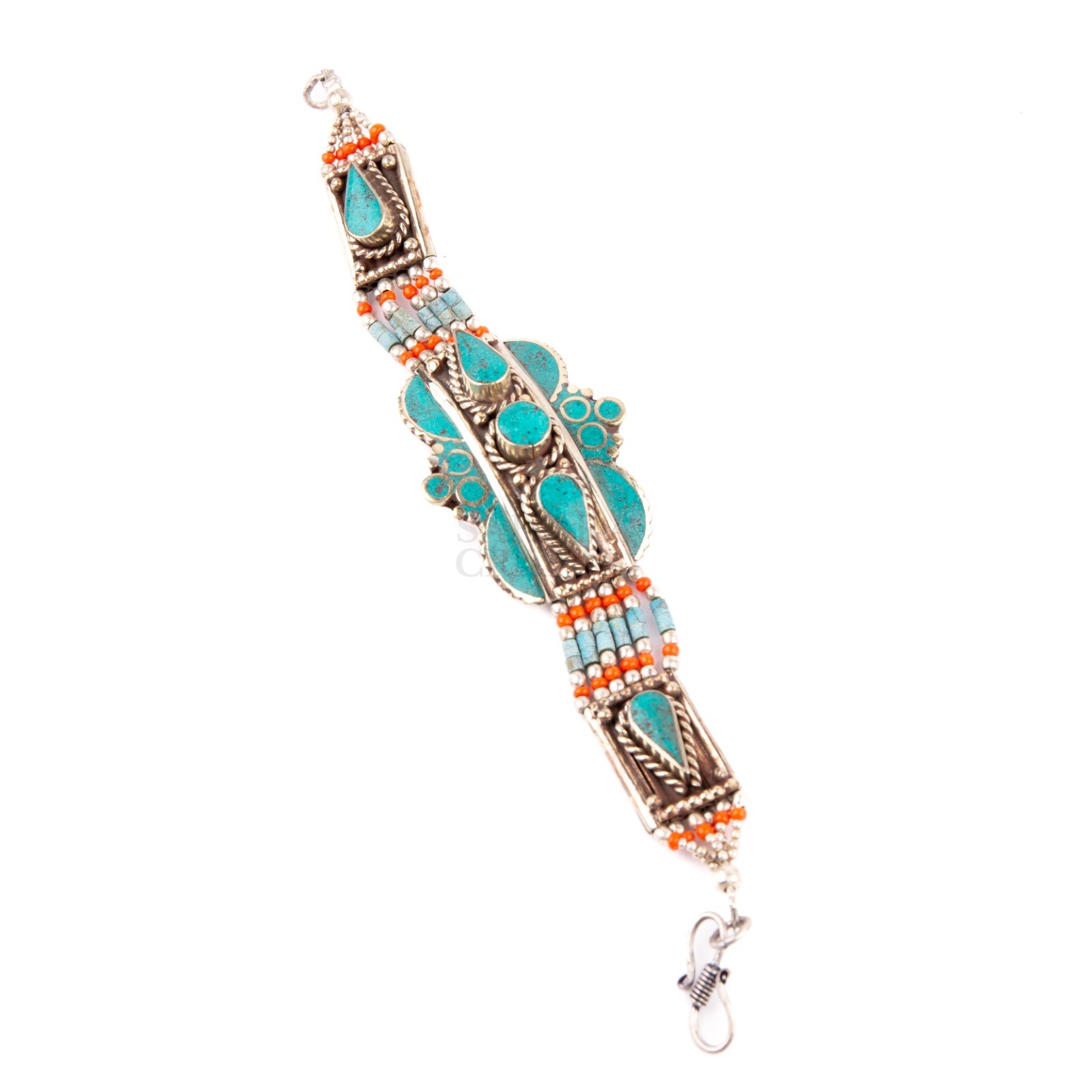 Tibetan Bracelet Red Coral Turquoise, Nepali Jewelry, Artisan Ethnic Bracelet