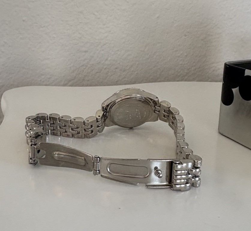 Disney Mickey Mouse Women’s Quartz Analog 100m Silver Bracelet Watch w/ Tin Box