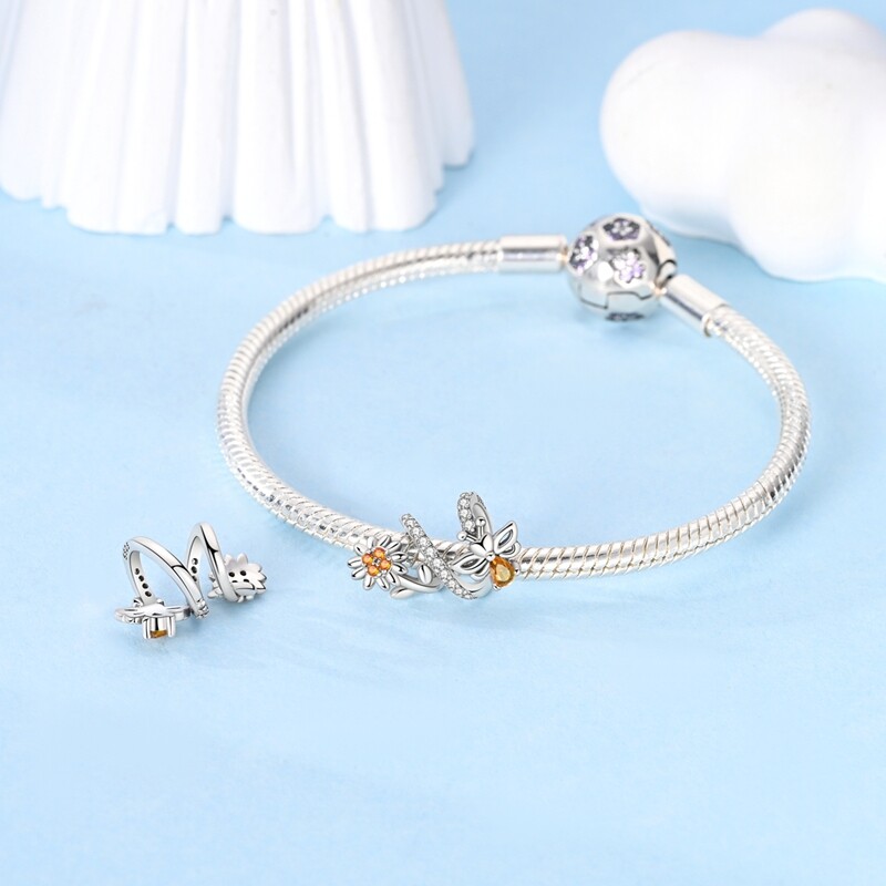 MULA 925 Sterling Silver DIY Charm CZ Sunflower Bees For Women Bracelet Necklace