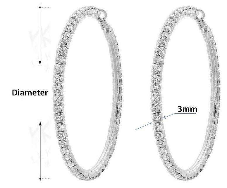 1 Pair Clip-On Rhinestone Hoop Earrings Silver/Gold Small to 2 X Large