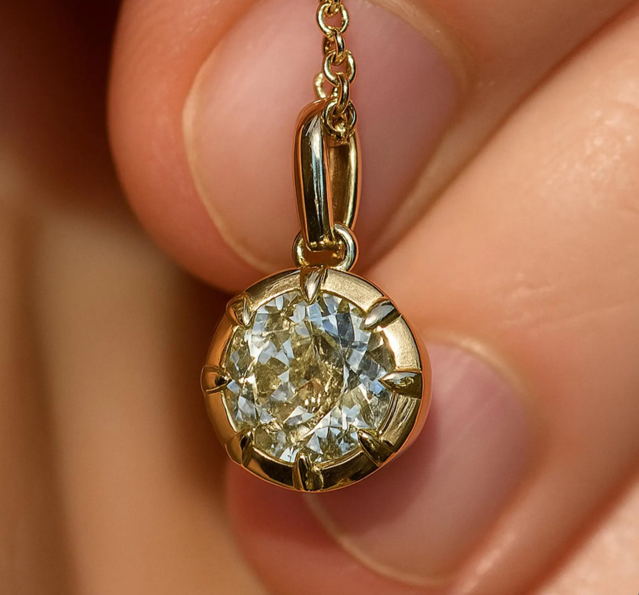 Old European Round 2CT Moissanite Pendant Bezel Prong Set Charm 14K Gold Plated