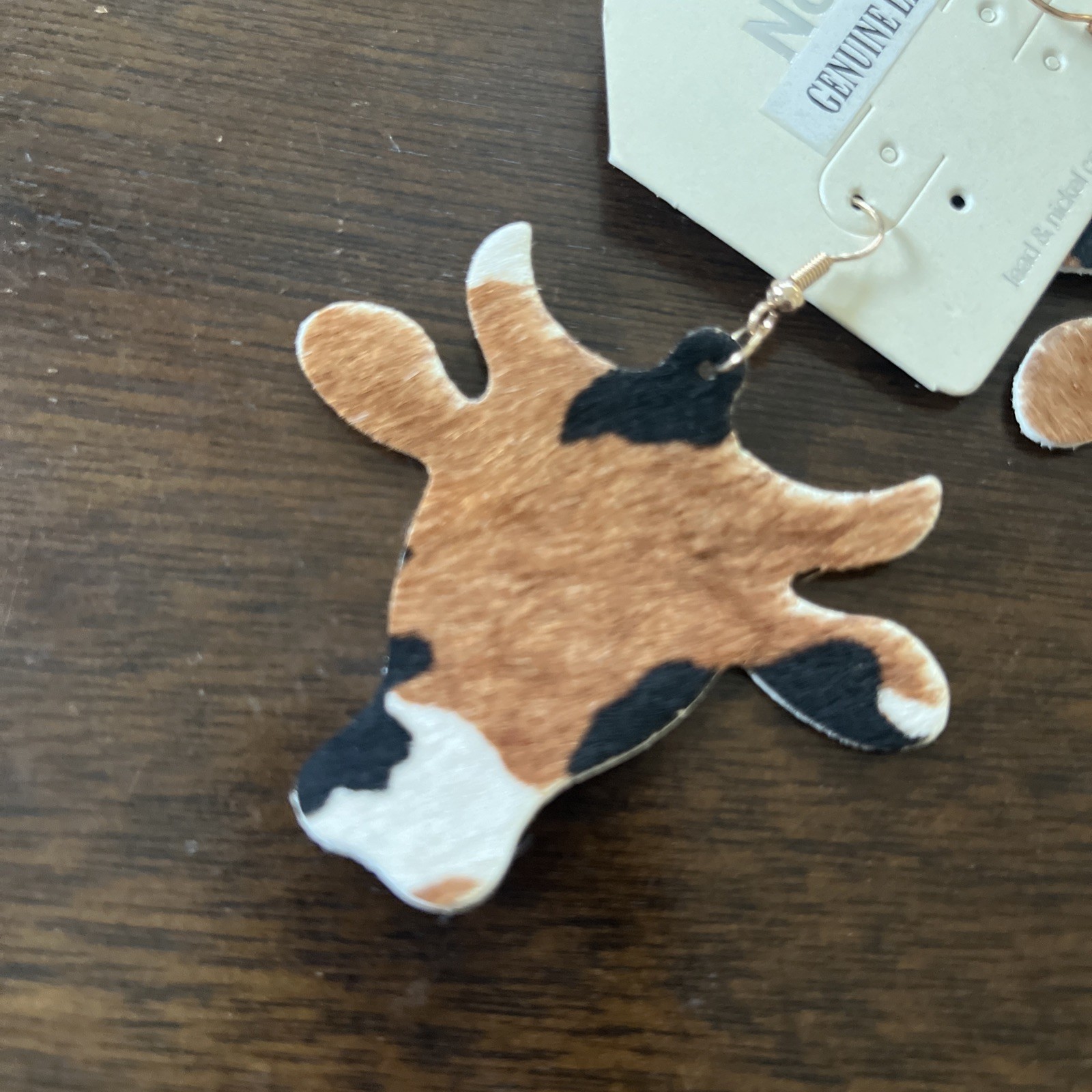 NEW Black White & Brown Spotted Leather Cowgirl Boho Western Cow Head Earrings