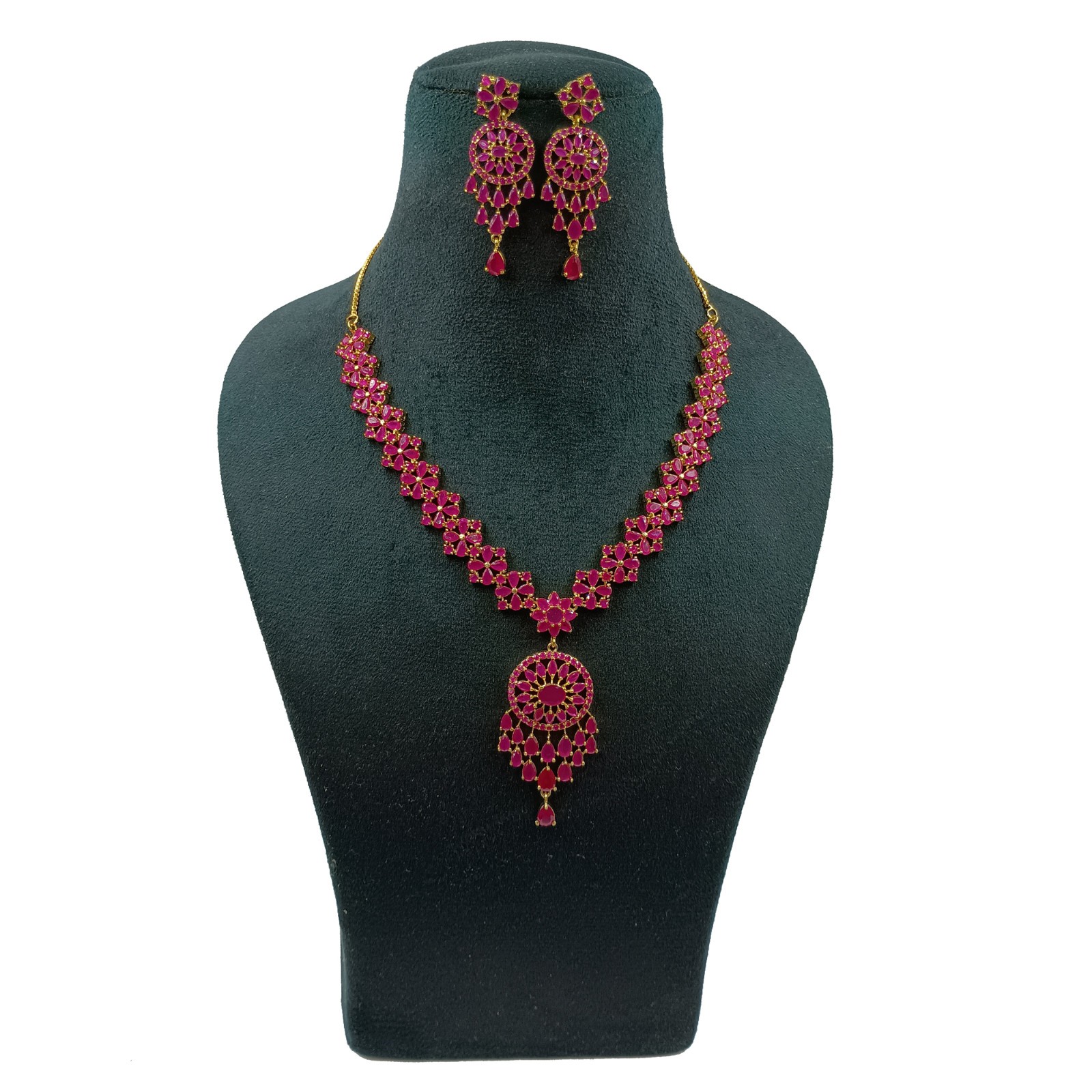 Traditional Ruby Necklace Set 22k Gold Plated Indian Bridal Jewelry For Women’s