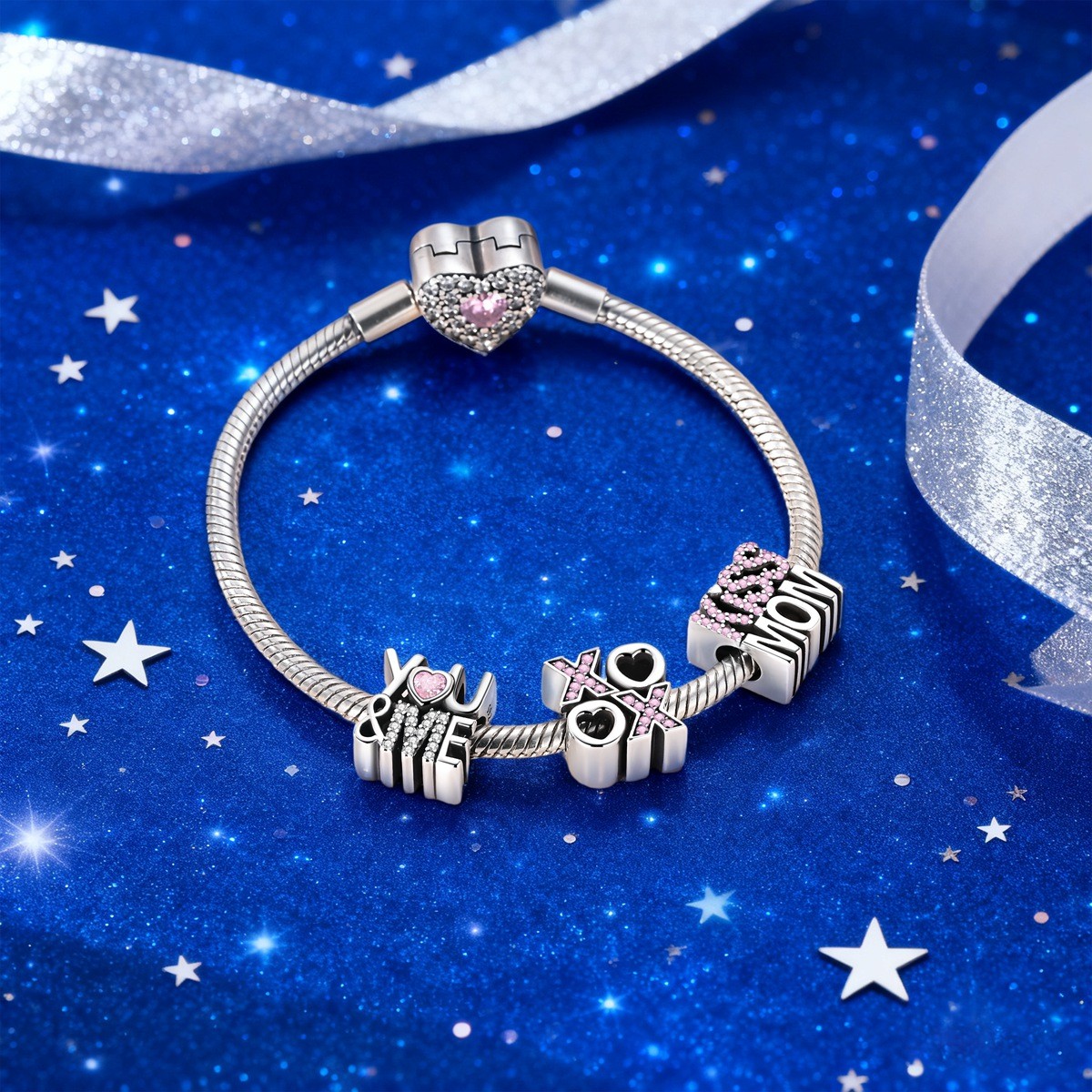 LAZA European 925 Sterling Silver Charm Letter YOU & ME LOVE fit Women Bracelet