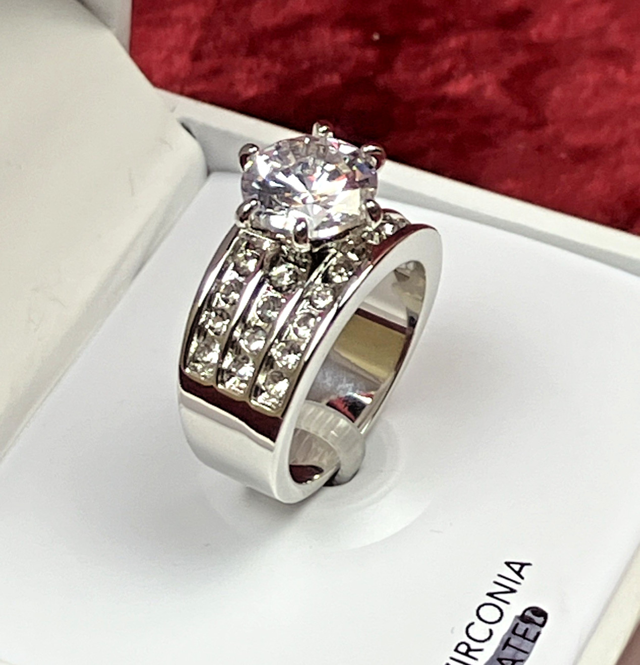 Charter Club Crystal Triple Row Solitaire Ring In Silver Plate Sz 7 NIB $35