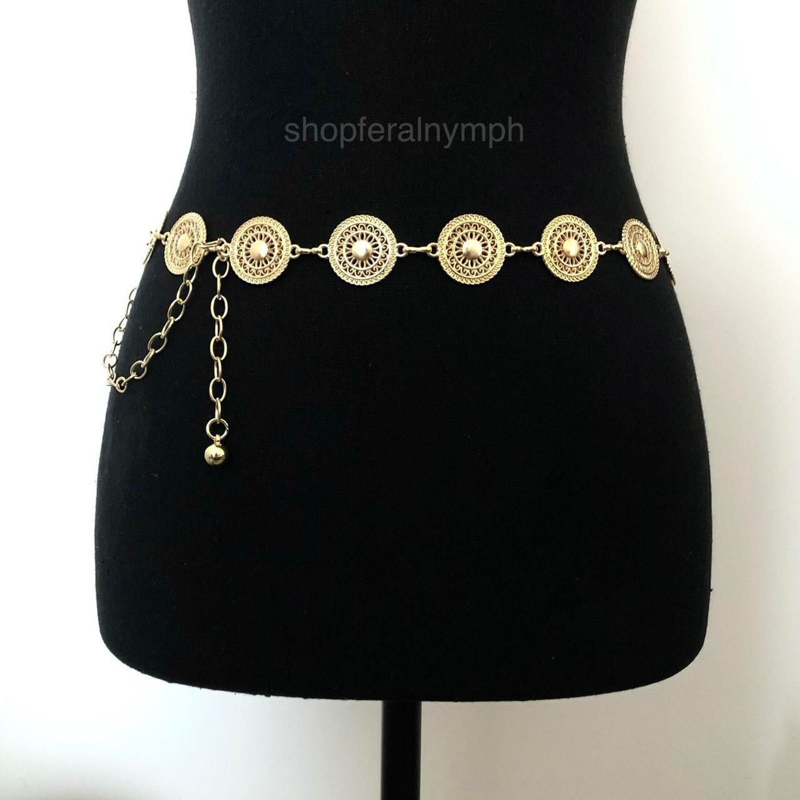 Gold Y2K Round Medallion Indie Body Chain Belt, Fits 24-40 Inches, X7GA1237