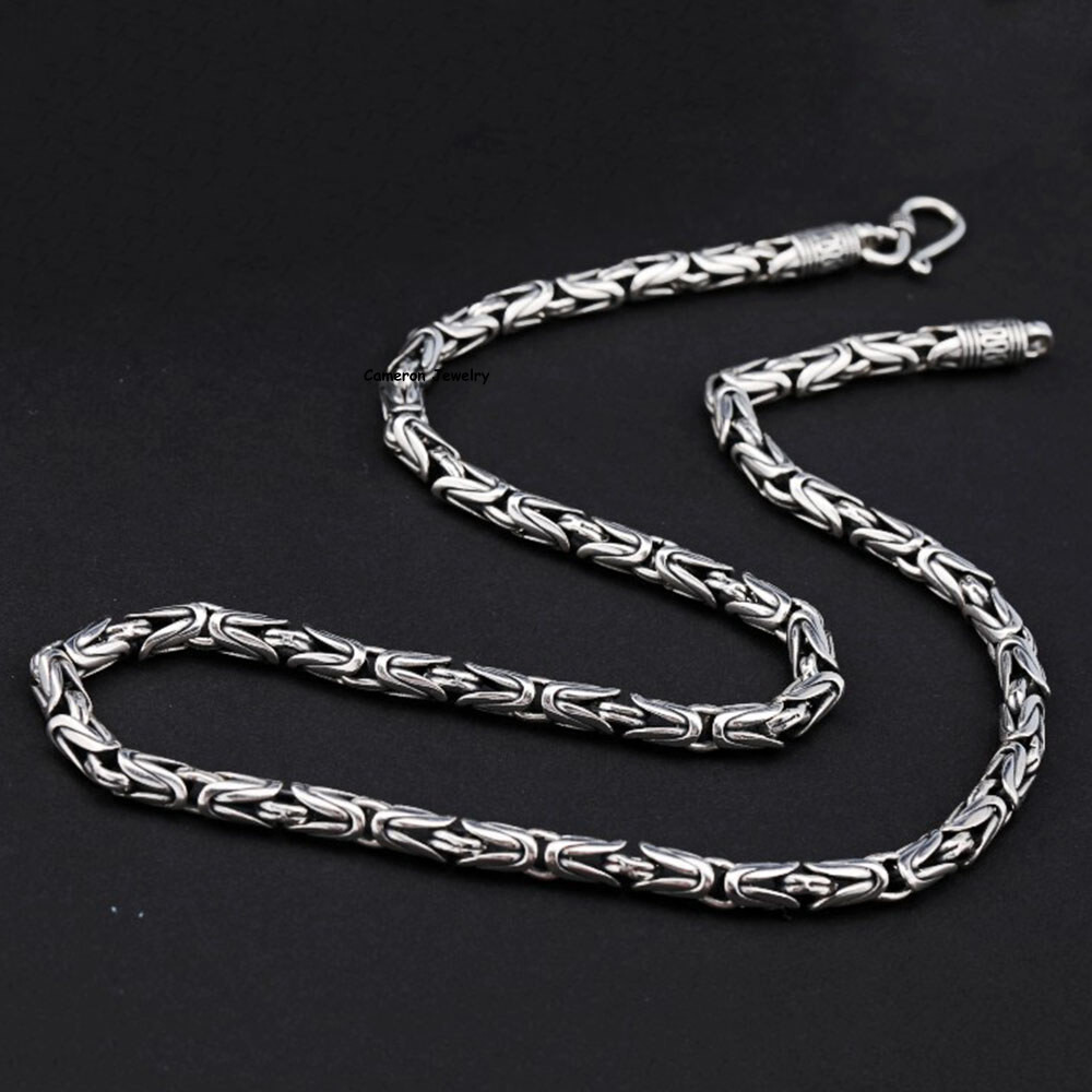 Solid 925 Sterling Silver Chain 4mm-8mm Byzantine Necklace For Men Women 18-30in