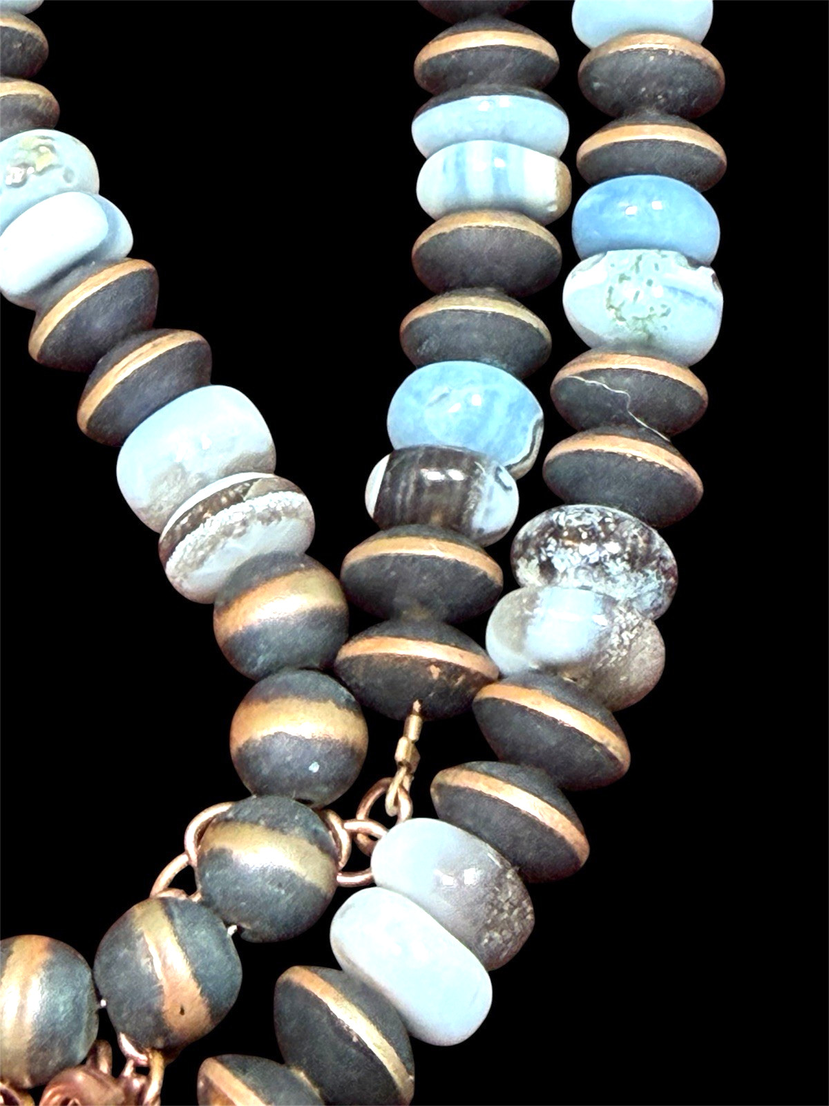 Handmade Southwestern Copper Saucer Pearl Blue Opal Necklace 17-20″ Artisan