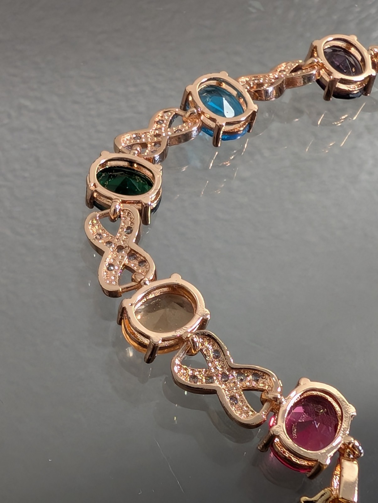 18k Rose Gold Filled Multicolor Tennis Bracelet made Swarovski Crystal 7″