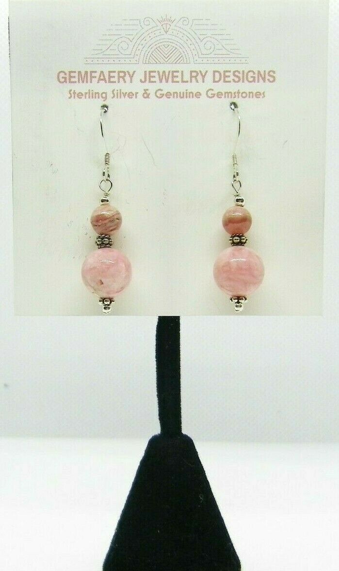 Sterling Silver Natural RHODOCHROSITE Gemstone Earrings #1254…Handmade USA
