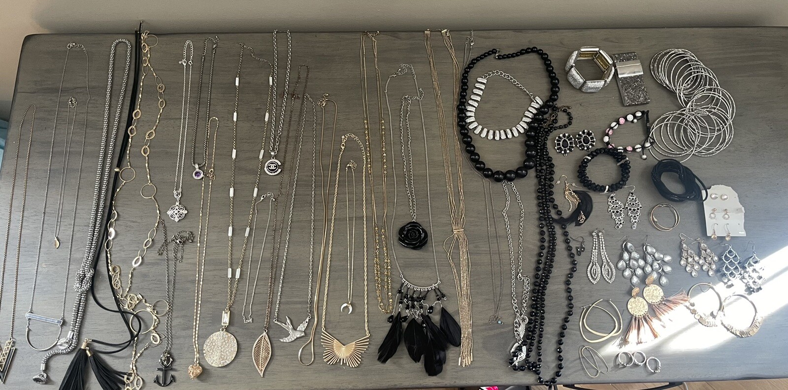 Massive 79 Piece Jewelry Lot Necklace Ring Bracelet Earrings Silver Gold Heart