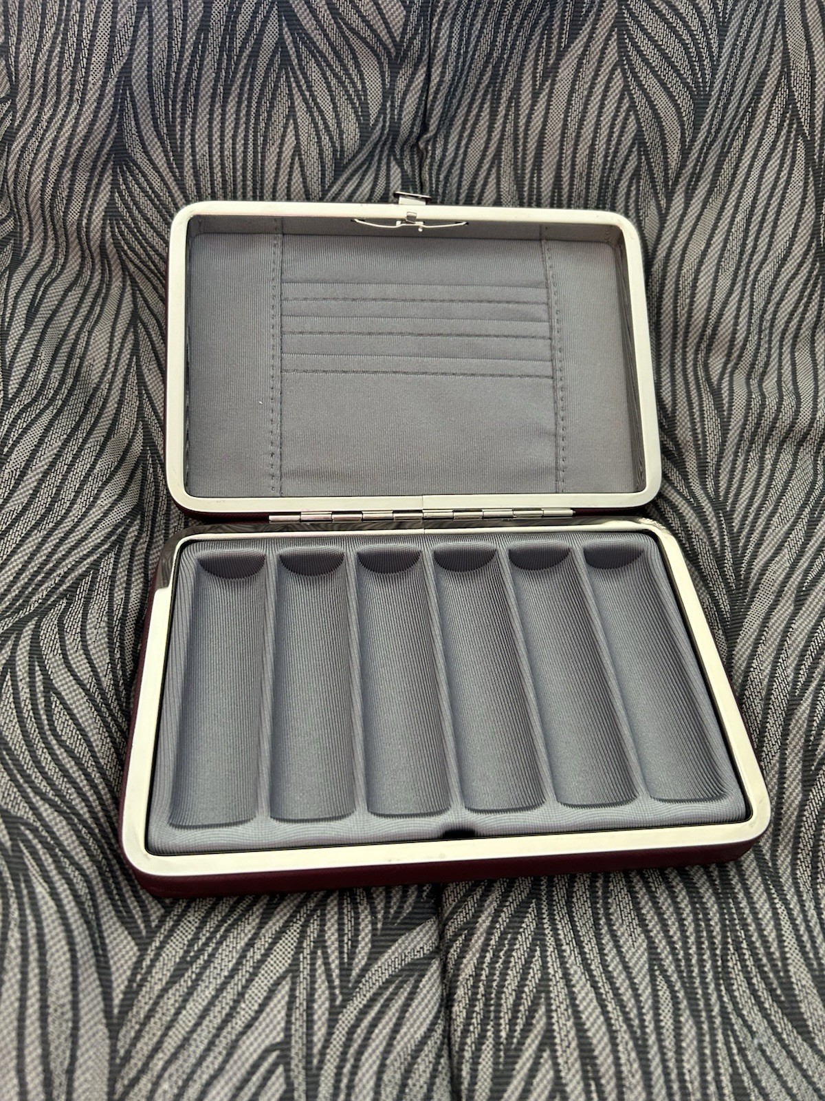 Burgundy Faux Leather Travel Jewelry Box, Lined Ring Organizer, Holds 5 Rings