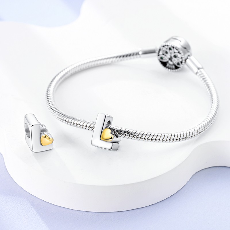 MULA Original Letter L Love Heart Charm Fit Women Bracelet 925 Sterling Silver