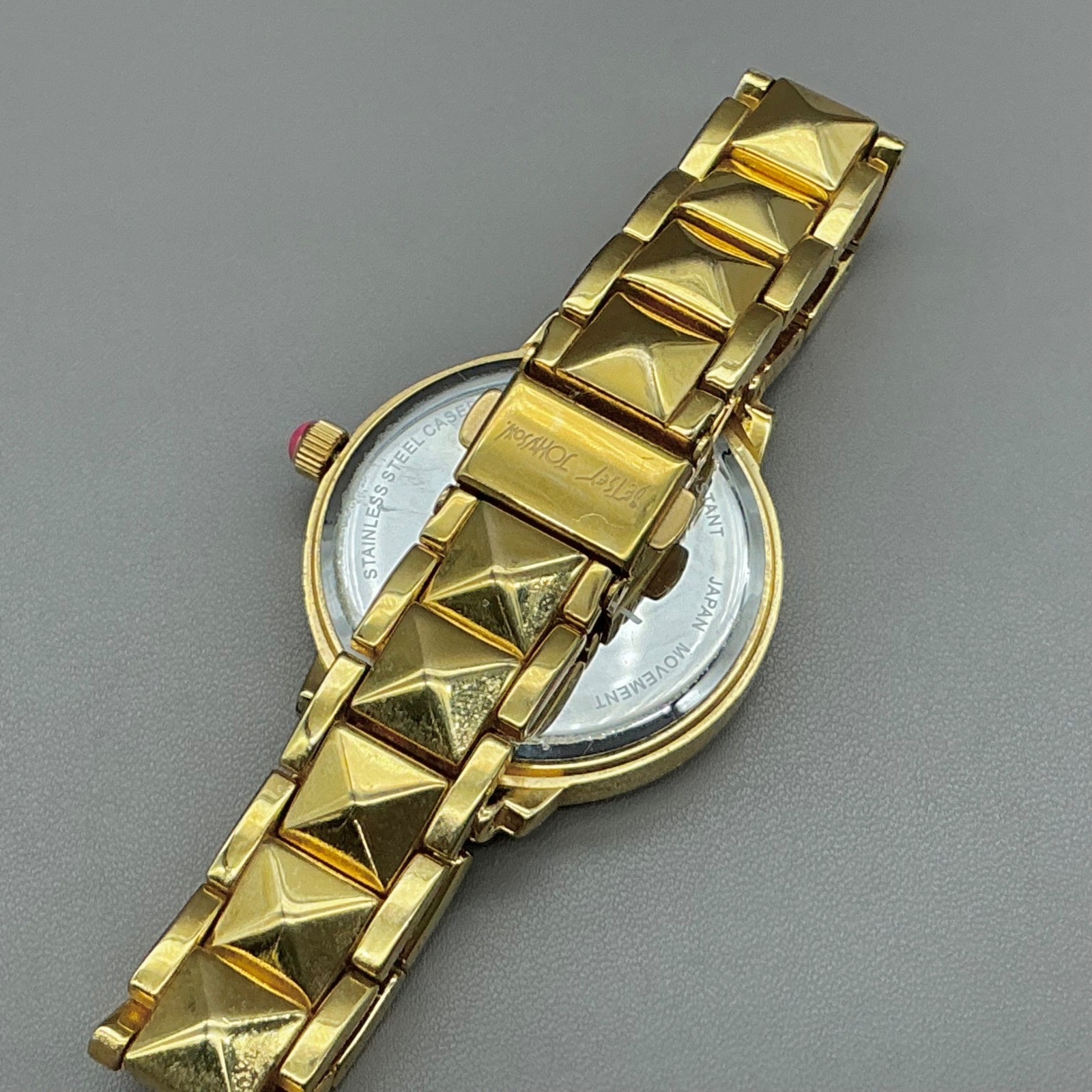 Betsey Johnson Watch Women Gold Tone Crystal Studded Pyramid Link NEW BATTERY