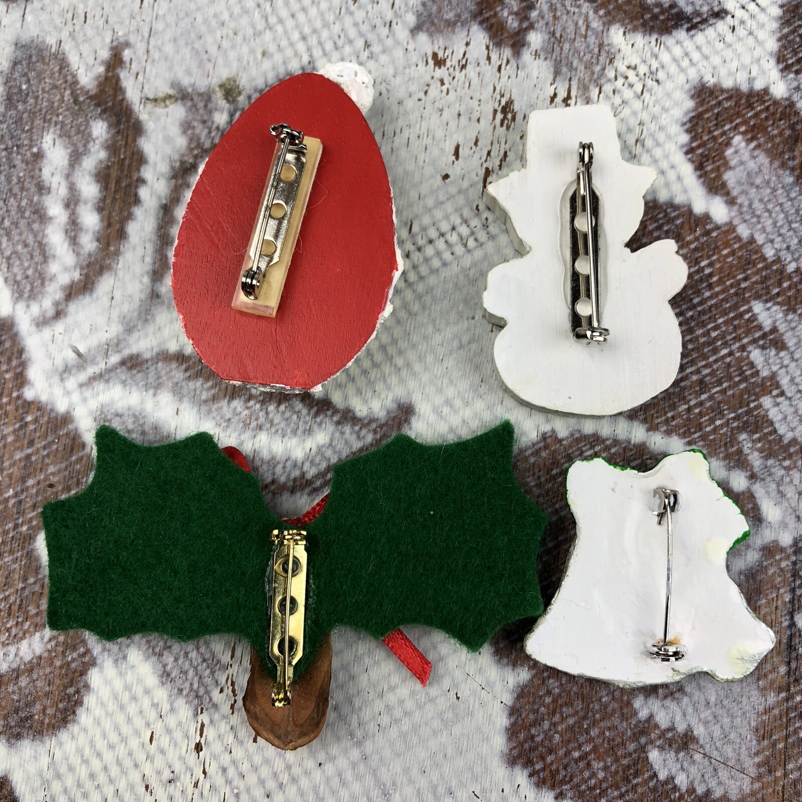 Homemade Mixed Media handmade Winter holiday Christmas pin collection set