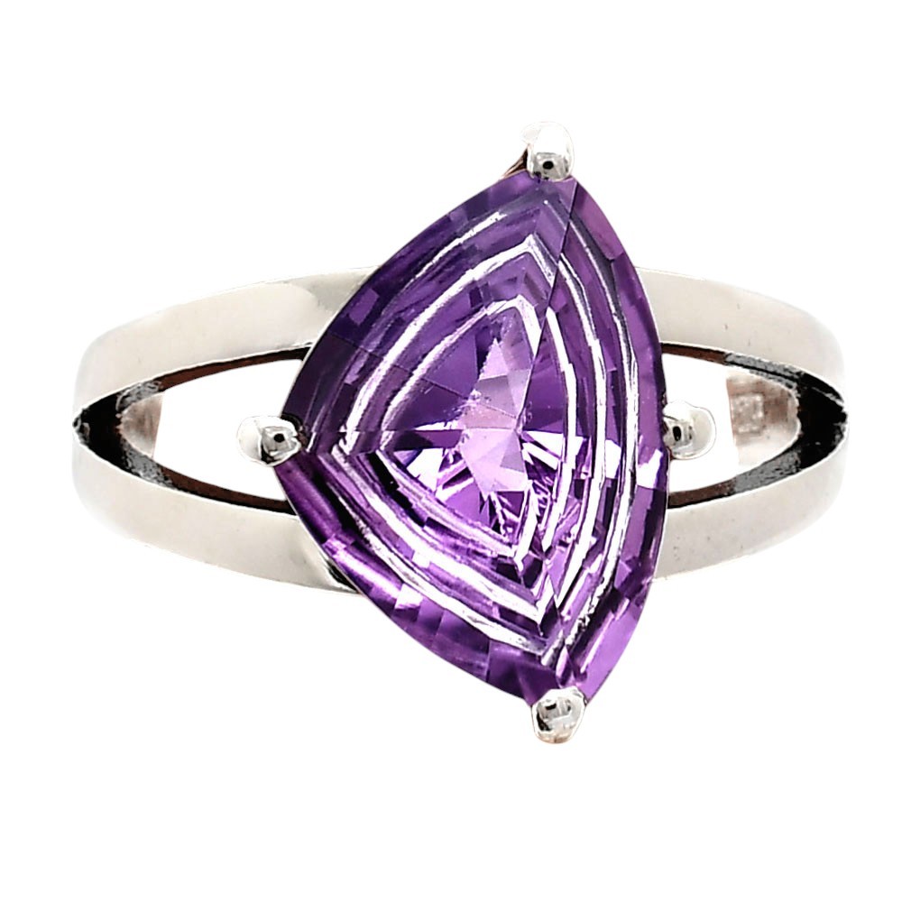 Fancy Cut Natural Amethyst – Brazil 925 Sterling Silver Ring s.9 Jewelry R-1019