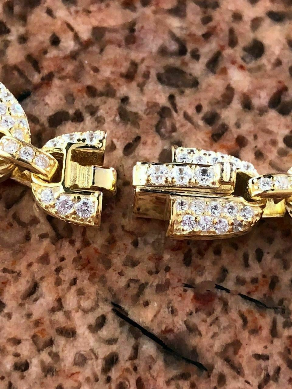 8mm Gucci Link Bracelet 14k Gold Plated Solid 925 Sterling Silver CZ Mariner ICY