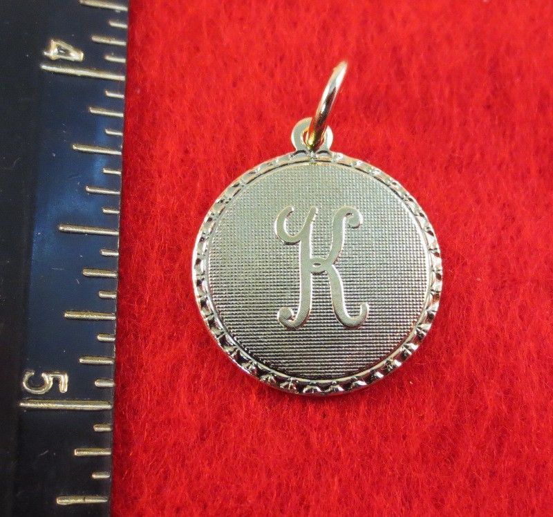LETTERS A-Z, 14 KT GOLD PLATED ROUND INITIAL DISC CHARM PENDANT
