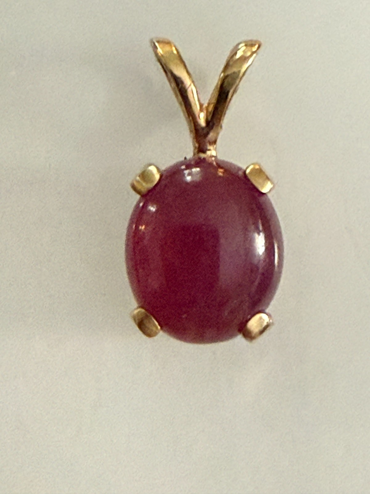 14K Yellow Gold Oval Ruby Cabochon Pendant Vintage Estate Fine Jewelry