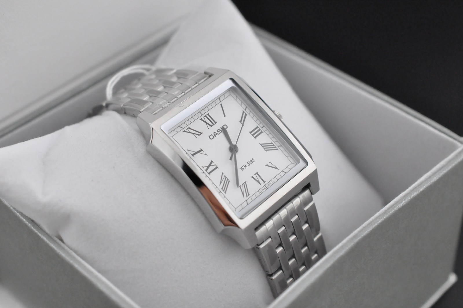 Casio MTP-B190D-7B Mens TANK Quartz Watch Silver Dial Stainless Steel