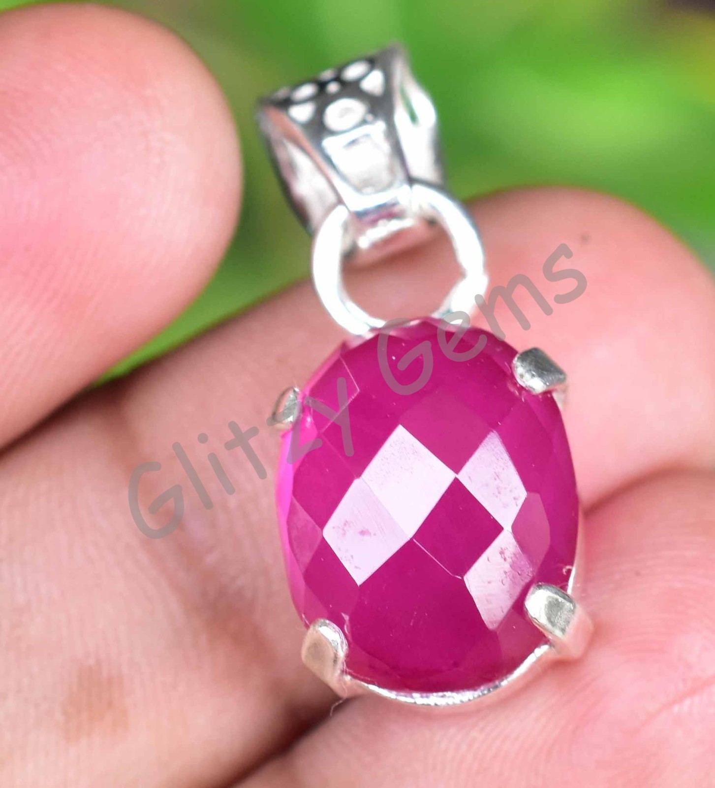 22.65 Ct Natural Pink Ruby Oval 925 Sterling Silver Pendant Certified